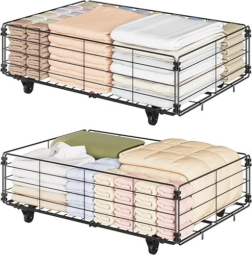 Miniatura 1 de Emiosmt Contenedores de almacenamiento debajo de la cama con ruedas de metal plegable debajo de la cama, contenedor de almacenamiento de zapatos sin