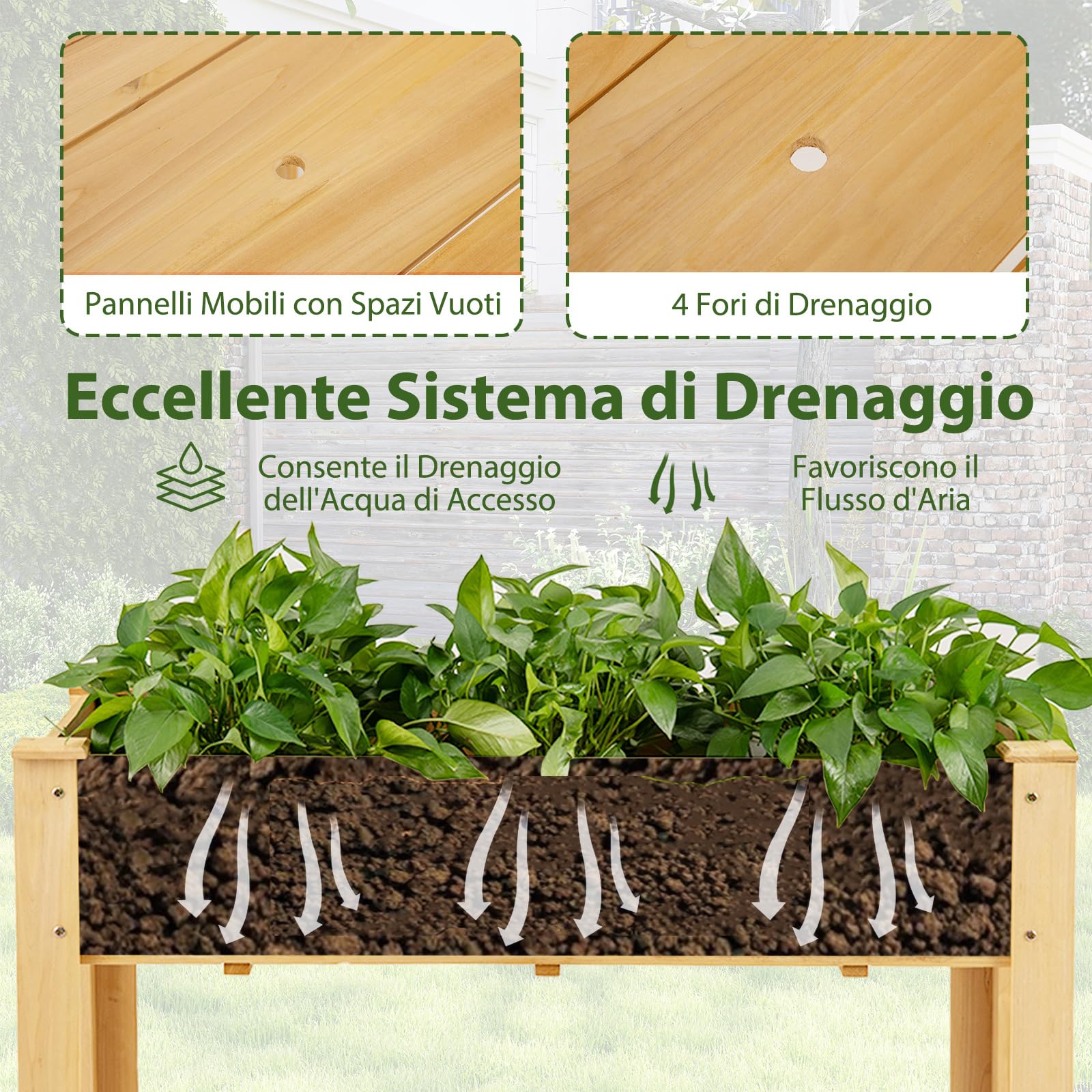 COSTWAY Letto per Orto Rialzato da Esterno in Legno di Abete, Fioriera Rialzata con Fori di Drenaggio, Letto per Piante Urbano da Giardino e Patio, 120 x 60 x 82 cm (Naturale)