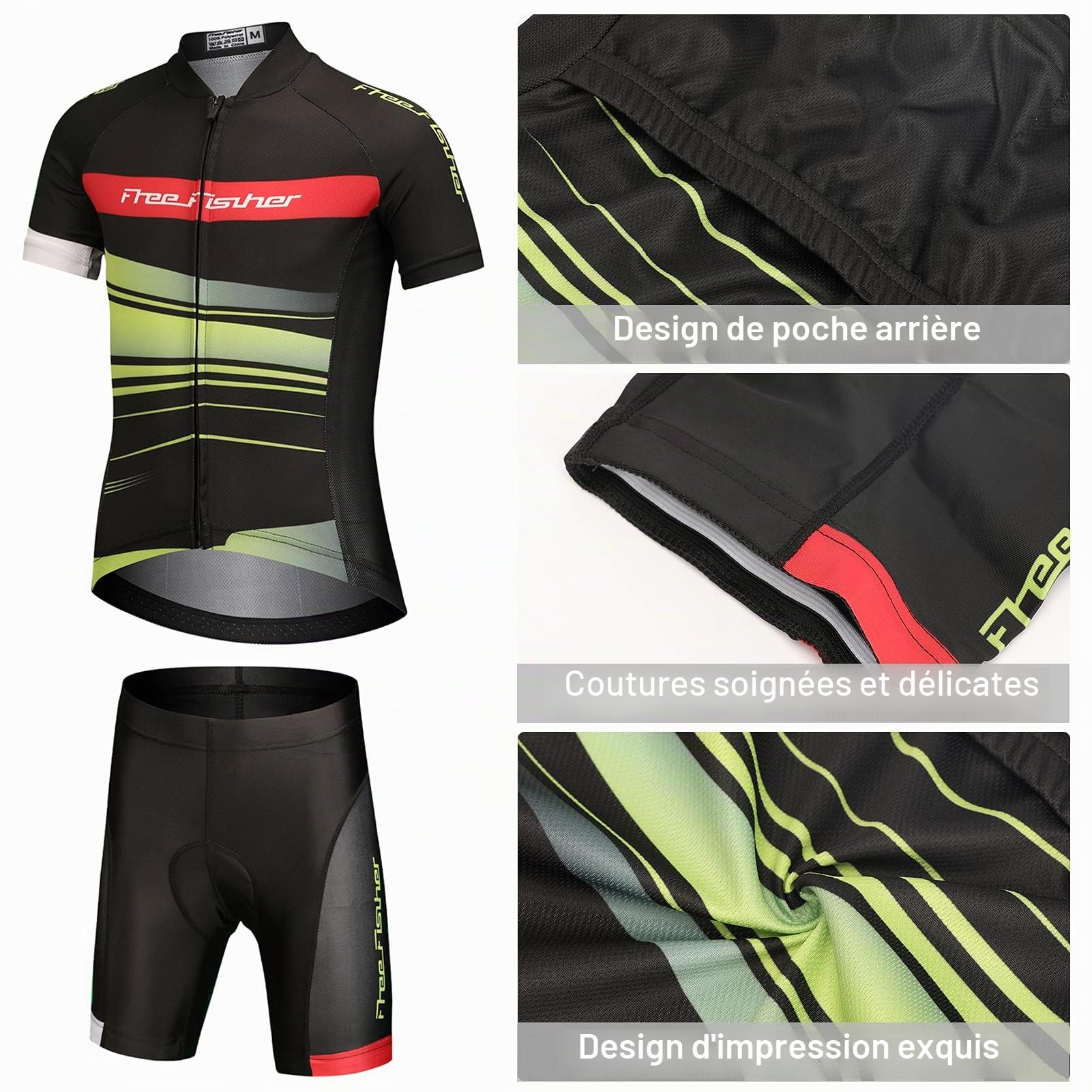 Garçon Fille Maillot de Cyclisme Manches Courtes + Cuissard VTT Combinaison 2 Pièces Unisex Enfant