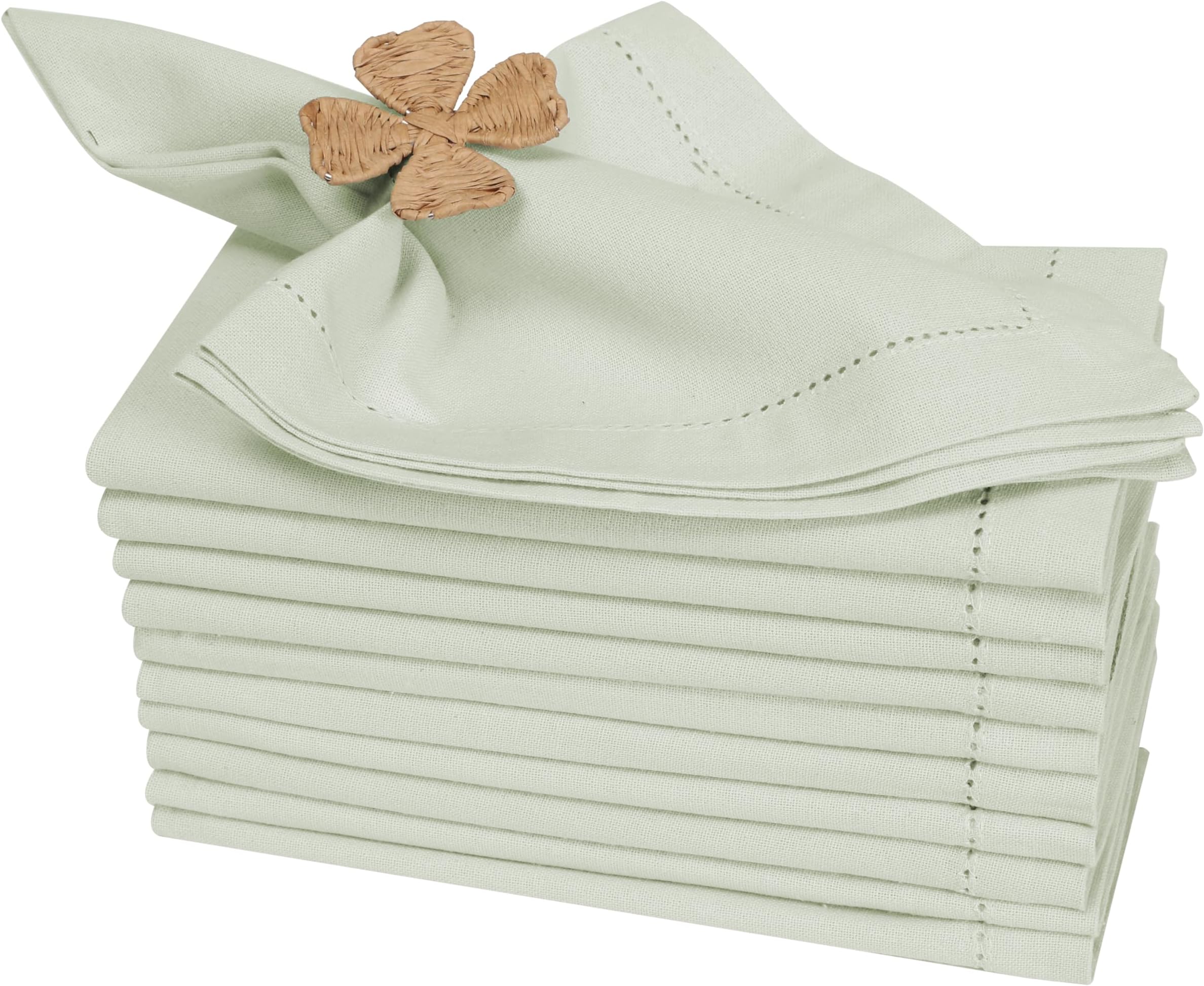 HOMIDATE Cloth Napkins Set of 12-18x18 Hemstitched Cotton Dinner Napkins, Machine Washable, Aloe Wash, Wedding Napkins, Eco-Friendly & Reusable