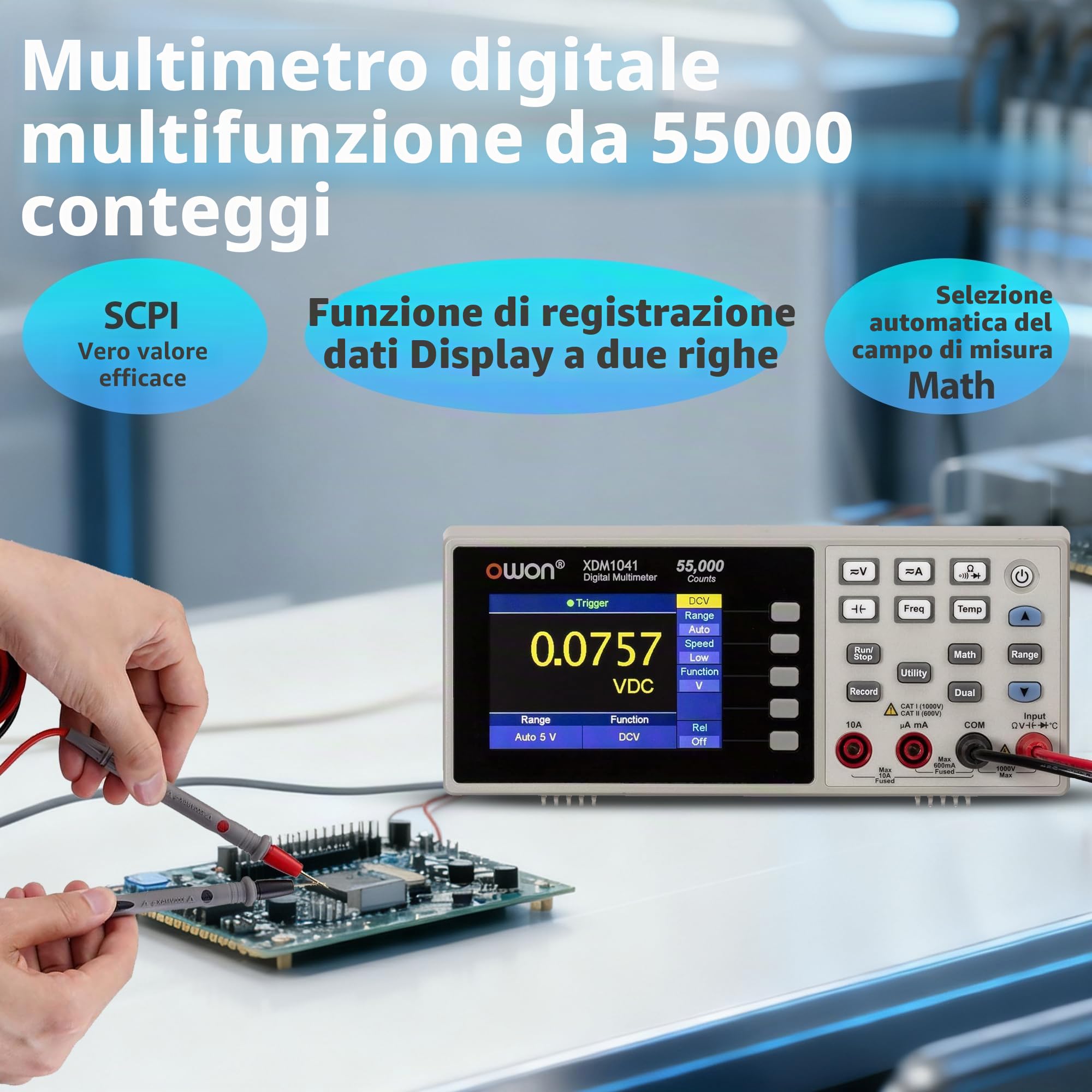 OWON XDM1041 Multimetro Multitester Multimetro Leggero Supporto Record Date SCPI Funzione 55.000 conteggi, 4 1/2 cifre con TFT LCD da 3,5 pollici