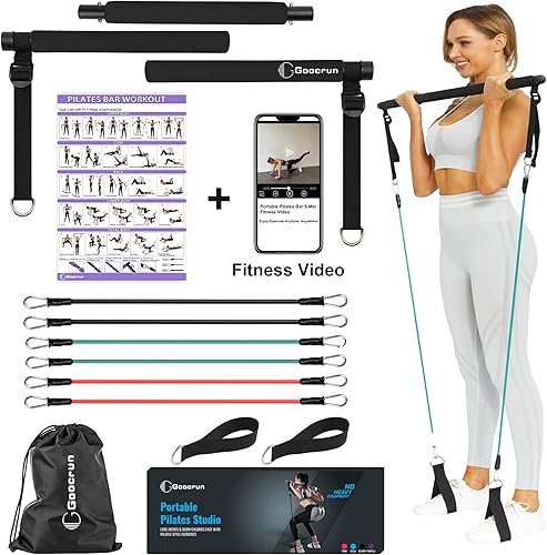 Miniatura 1 de Kit de Barra de Pilates Portátil con Bandas de Resistencia para Hombres y Mujeres - 3 Juegos de Bandas de Resistencia para Ejercicio - Gimnasio en