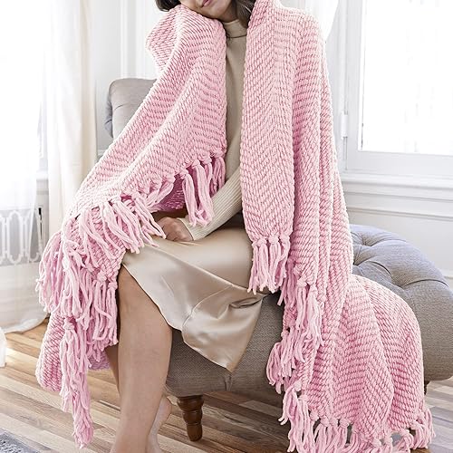 Miniatura 3 de Manta para sofá, funda de sofá suave de punto texturizado, manta de tweed con borlas de flecos para decoración del hogar, cama, sofá, silla, 50 x 60