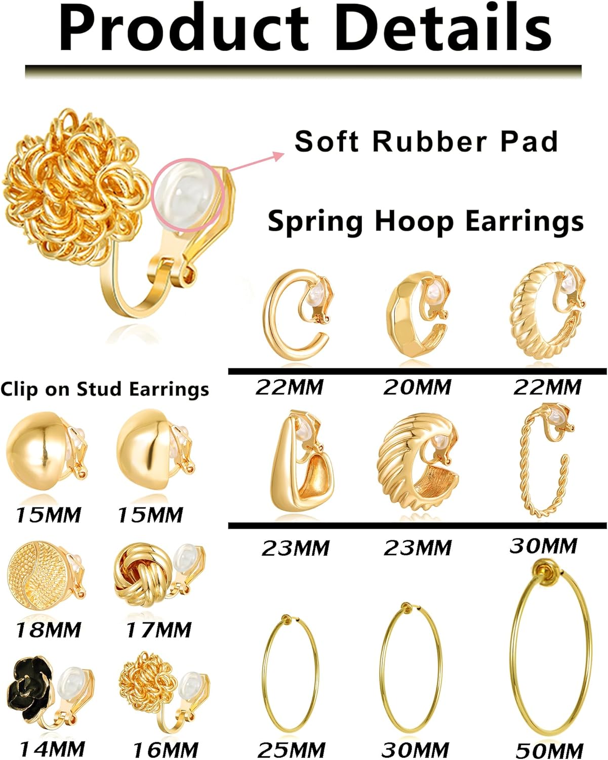 Tornito 15 Pairs Clip on Earrings 14K Gold Plated Chunky Flower Twist Knot Geometric Round Clip on Spring Hoops Earrings for Women Non-Pierced Fake Clip Earring Set Gold Silver Tone - Image 2
