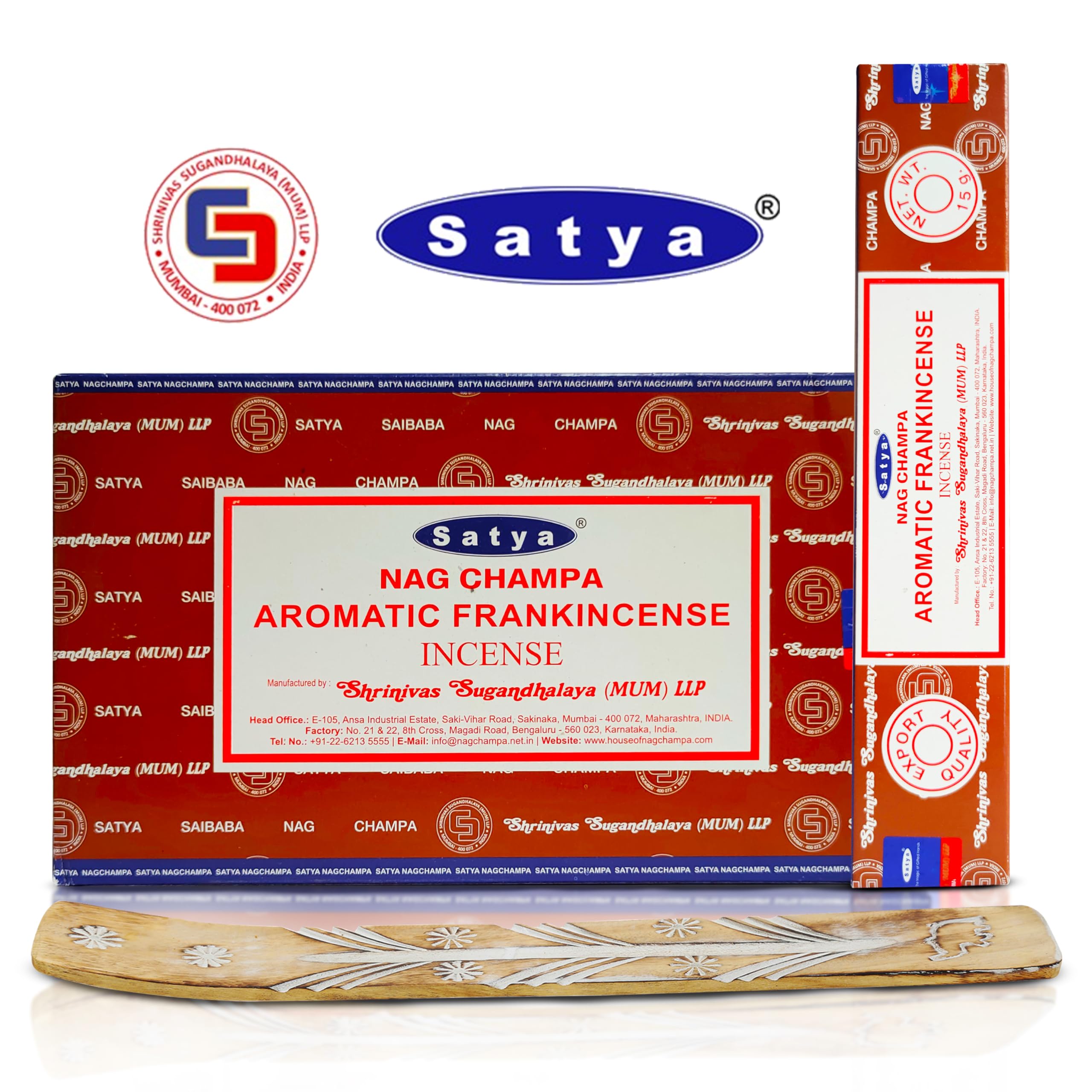 Satya Aromatic Frankincense Incense Sticks 180 gm (15GM X 12 Pack) from Satya Sai Baba Nag Champa and Raajsee Incense Sticks Holder Bundle, Free from Chemicals,Natural Insenses