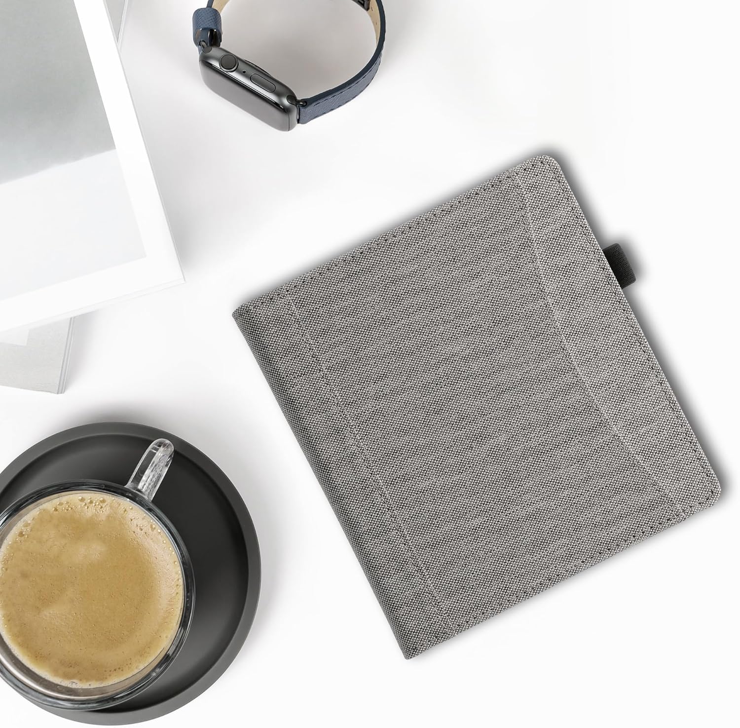 kwmobile Case Compatible with Amazon Kindle Oasis 10. Generation - Fabric Cover with Magnetic Closure, Strap, Pocket - Light Grey