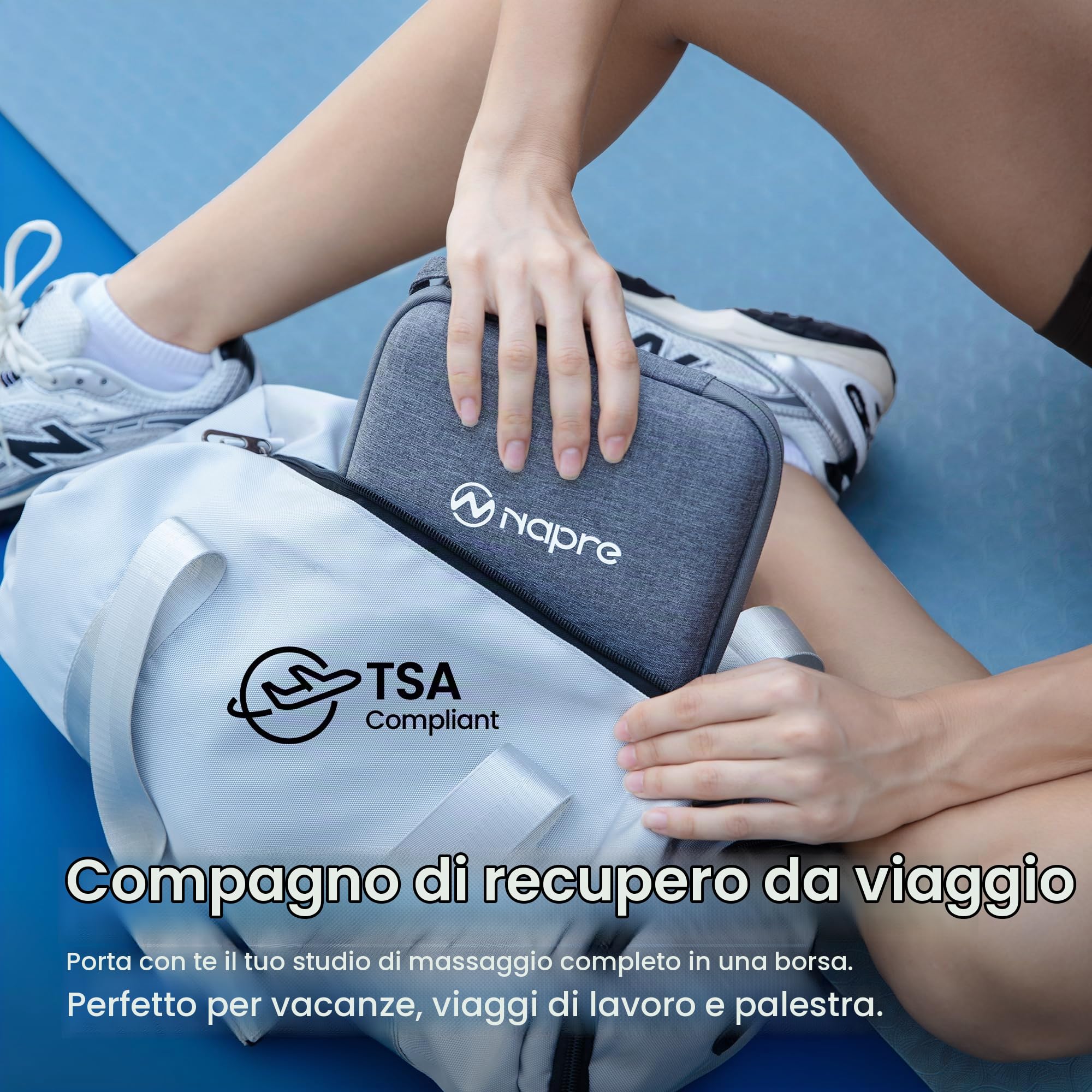 Pistola Massaggio Muscolare NAPRE Mini Pistola Massaggiante a Percussione con Testina Caldo e Freddo,Massage Gun,Massaggiatore Muscolare Profondo con Impugnatura Staccabile,Silenzioso,5 Testine