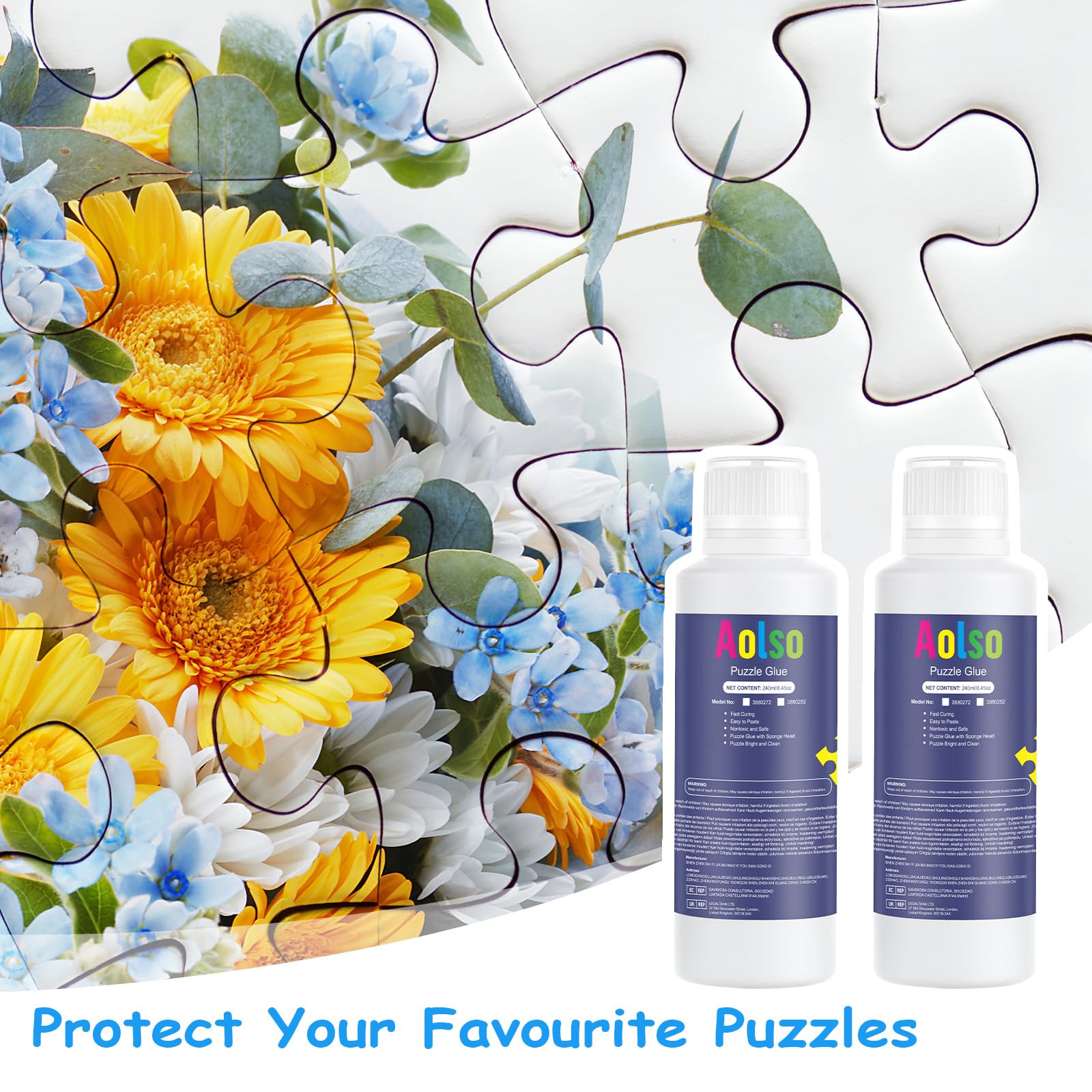 Aolso Pegamento Transparente para Puzzle y Rompecabezas - 2pcs 240ML PVA no Tóxico para 2000/3000/5000 Piezas