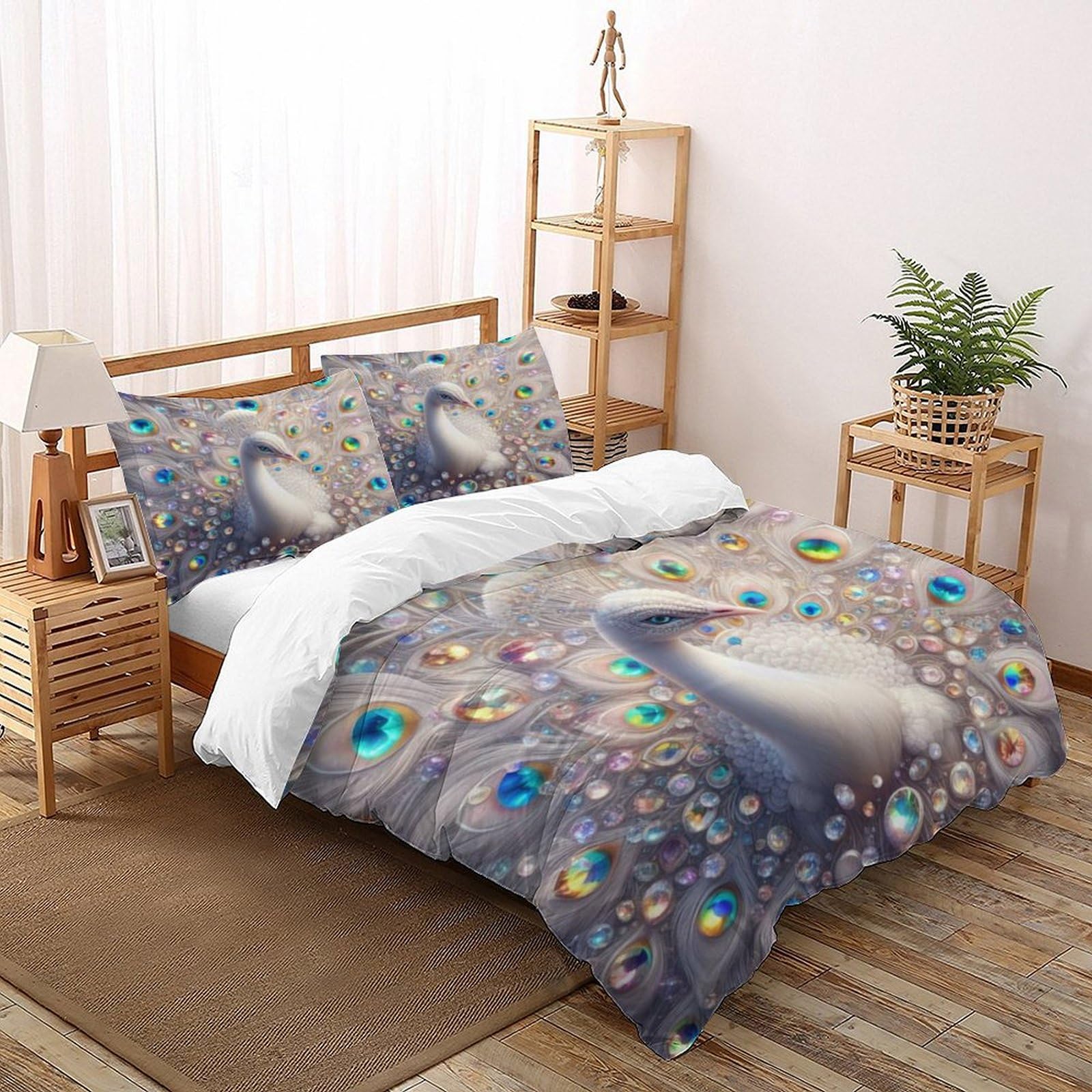 SOJFGSNAJ White Peacock Duvet Cover Sets Animal Totem - Ultrasoft Hypoallergenic Reversible Quilt Cover With Zipper Closure King（220x240cm）