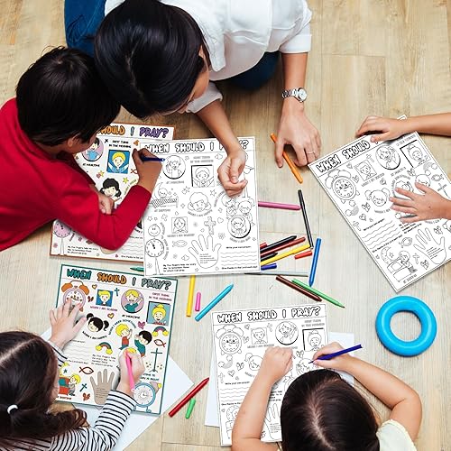 Miniatura 4 de Yeaqee Juego de 30 pósteres religiosos para colorear para niños de 17 x 20 pulgadas, póster con texto en inglés "When Should I Pray", manualidades