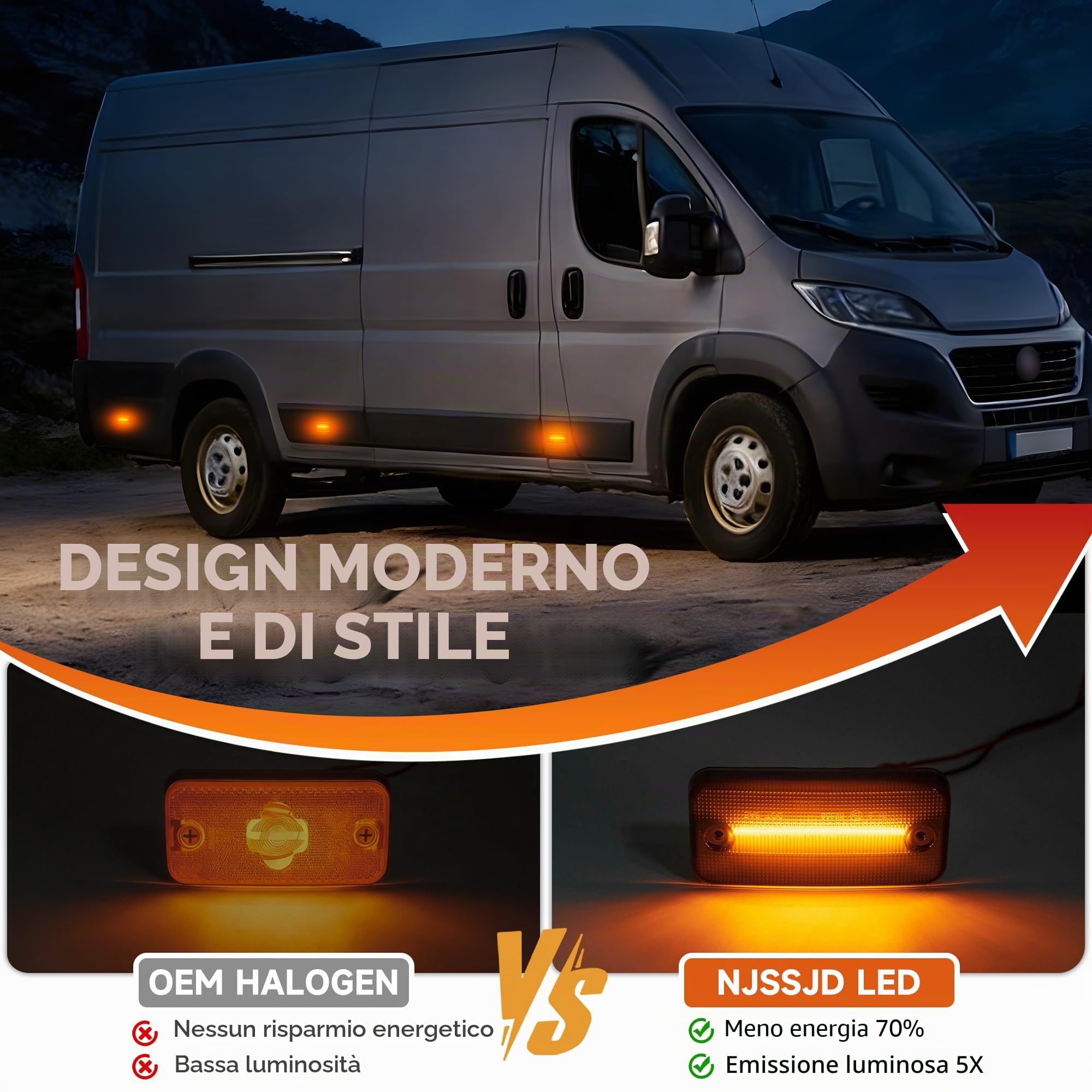 6 Pezzi Indicatore Direzione Laterale LED per F.iat Ducato 250 290 | Citr0en Jumper Peuge0t Boxer 2006-2025, Frecce Laterali Ripetitore, 12-24V LED Blinker Side Marker Lente Fumé Plug Play