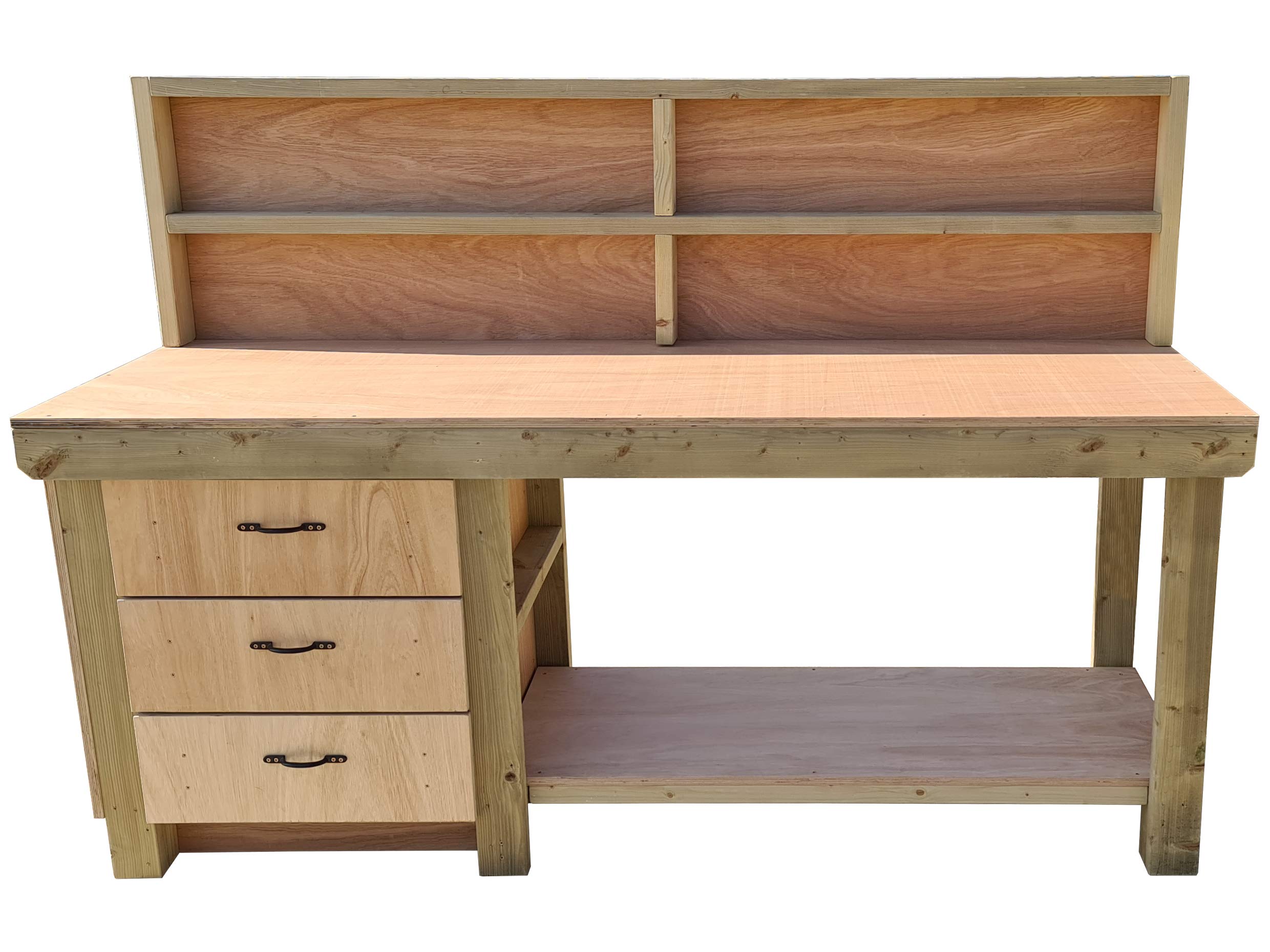 Arbor Garden Solutions Wooden Workbench Eucalyptus Hardwood Top with 3x Drawer Tool Cabinet - Storage Shelf and Back Panel (6ft)