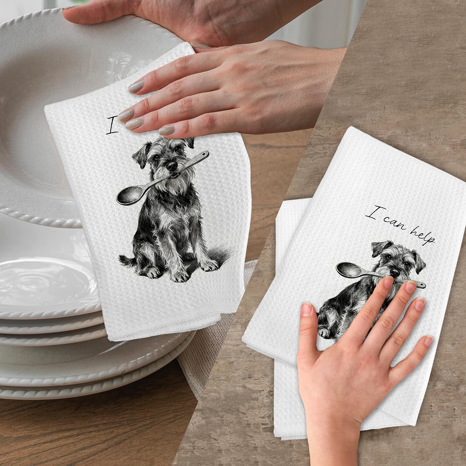 Funny Mini Schnauzer Dog Kitchen Towels, Miniature Schnauzer Gifts for Women Men, I Can Help Dogs Hand Towels, Dog Lover Gifts Hand Dish Tea Towel for Kitchen Bathroom Decor, 16x24 Inch image 4
