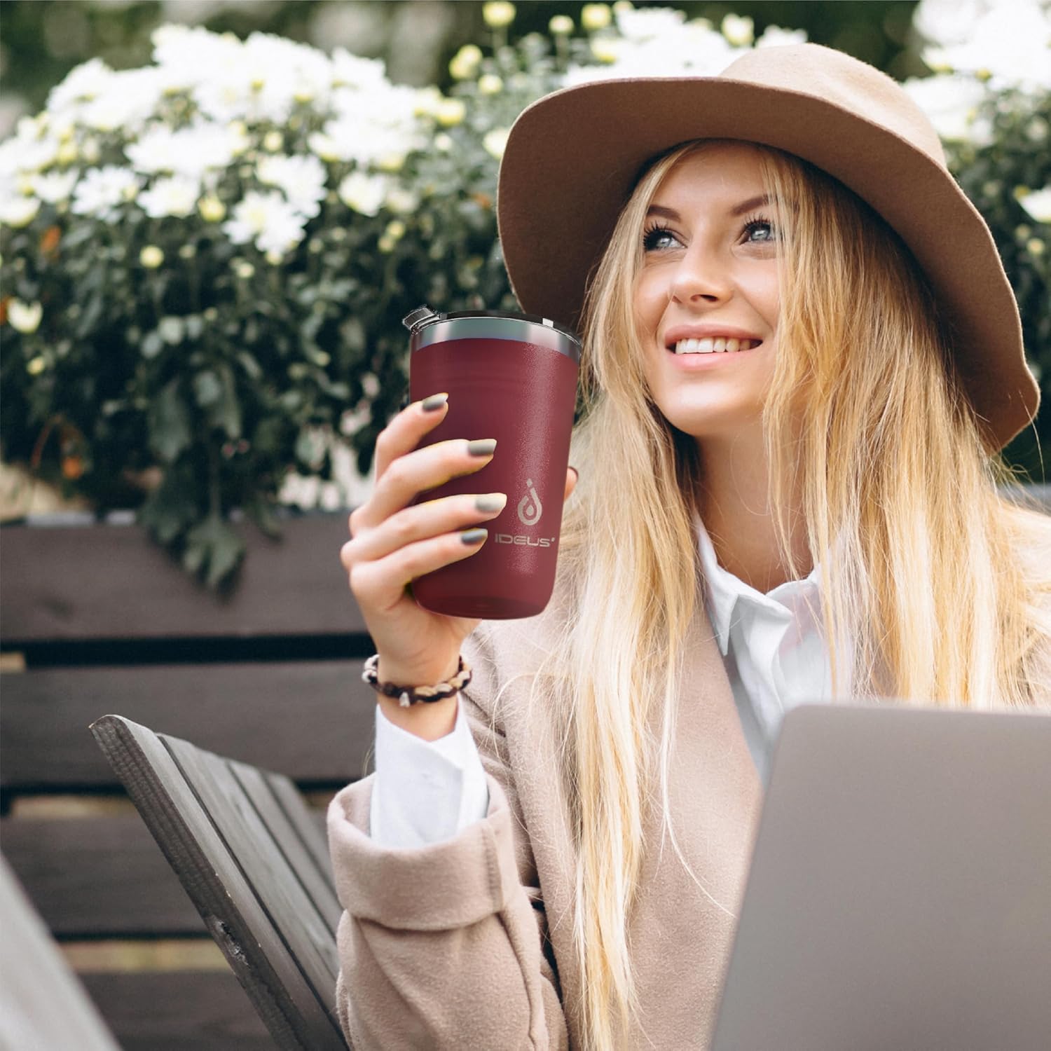 Ideus 20 oz Tumbler, Travel Coffee Mug with Splash Proof Sliding Lid, Double Wall Stainless Steel Vacuum Insulated Coffee Mug for Home and Office, Keep Beverages Hot or Cold, Blood Red - Image 9