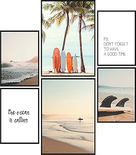 Papierschmiede® Mood-Poster Set Surfers Holiday | Quadri Moderni per Soggiorno e Camera da Letto | 2X DIN A3 e 4X DIN A4 | Onde Mare Spiaggia Palme - Senza Cornice