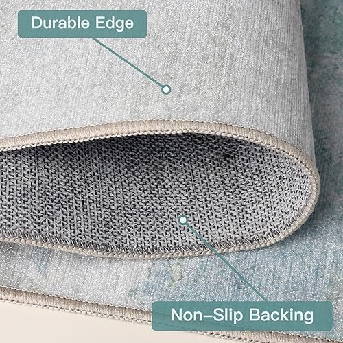 Miniatura 4 de Alfombra de entrada de 2 x 3 pies, resistente a las manchas, lavable, con parte trasera de goma antideslizante, alfombra bohemia envejecida de pelo