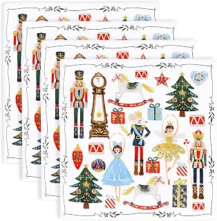 JarThenaAMCS Set of 4 Nutcracker Cloth Napkins Christmas Watercolor Nutcracker Dinner Napkins Reusable Xmas Cartoon 18 x 18 Inch Kitchen Tabletop Collection for Table Decor Party Supplies