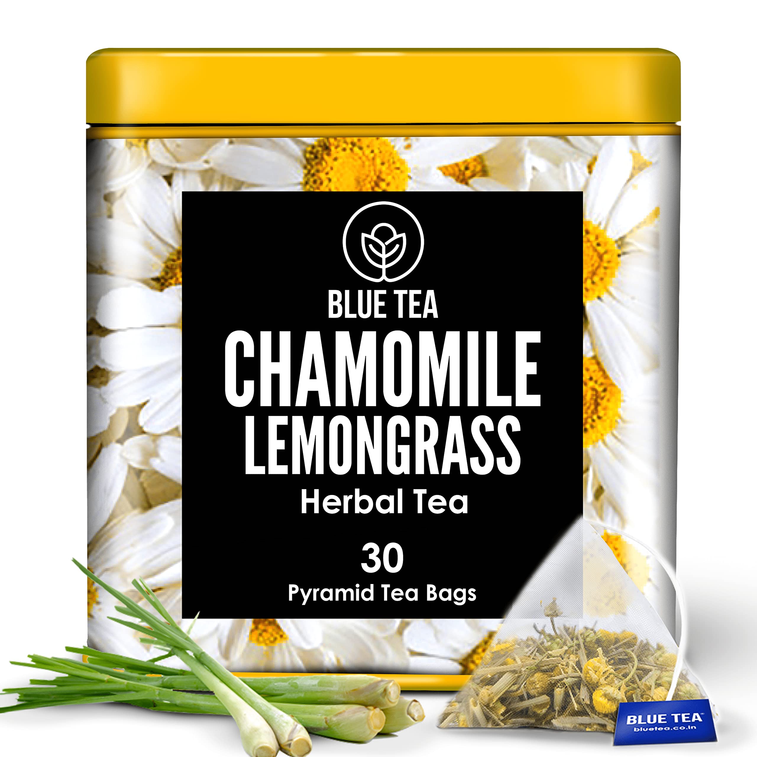 BLUE TEA - Chamomile Tea - Lemongrass - 30 Count || DETOX TEA || Caffeine Free - Herbal Tea - Flower Based - Relax Tea - Non-GMO - Natural Ingredients | Premium Tin Container
