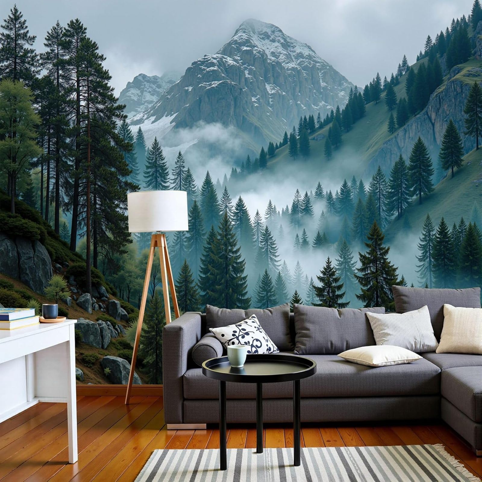 kfjhgbdshhj Photo Wallpaper 3D Effect Mysterious Plants Non-Woven Poster Clouds Fog Pine Forest XXL Non-Woven Blue Living Room Bedroom,200cmx140cm Stickers - Frameless Painting - Poster