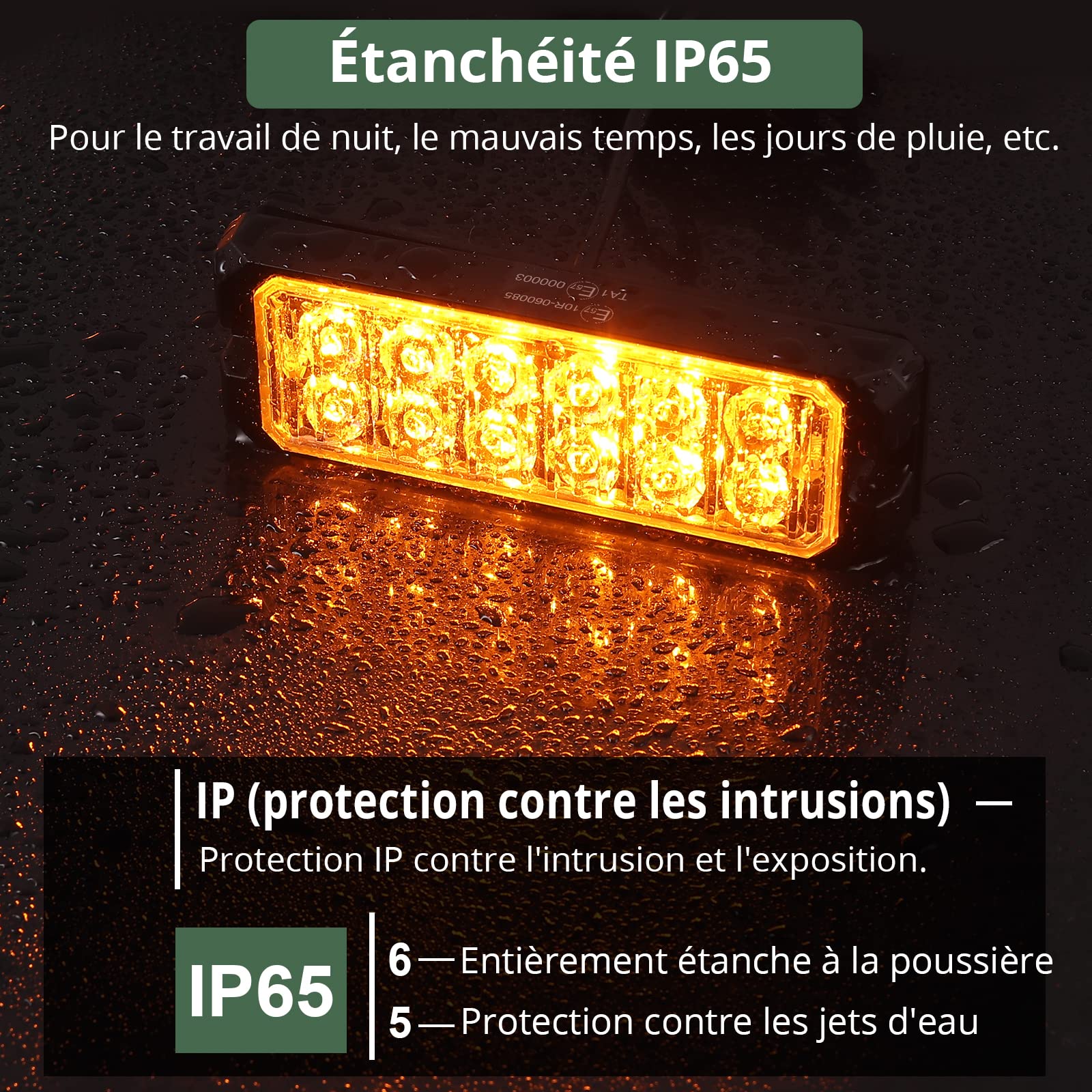 EYPINS 4x Feux de Pénétration à 12 LEDs - 48W Étanche IP68 12/24V Orange - Prise Allume-Cigare 8 Modes Flash Lampe Stroboscopique d'Urgence pour Remorque/Caravane/Van/Camion - CE&ROHS