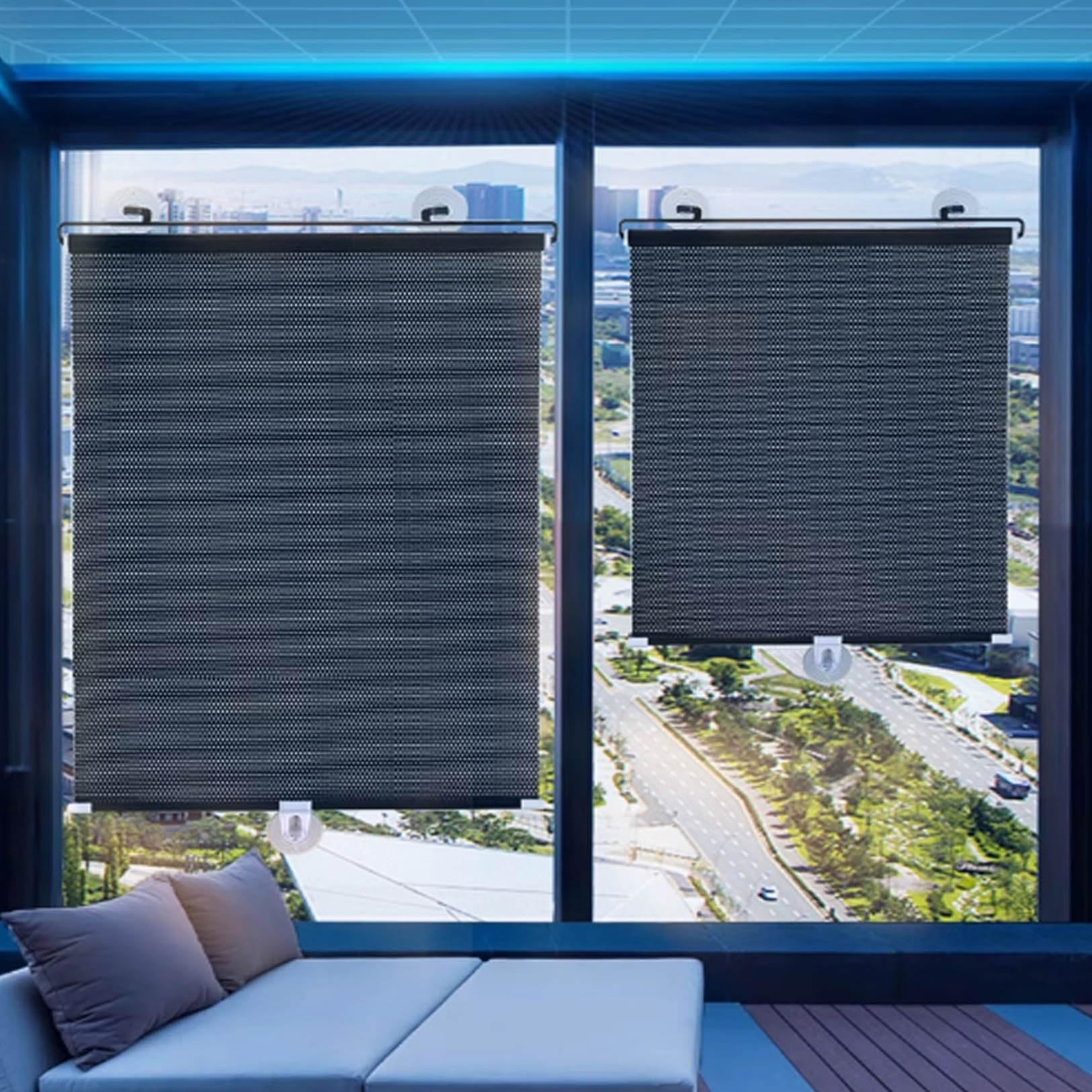 1 Pcs Home Window Suction Cup Roller Blind,Black No Drilling Retractable Balcony Sunshade Roller Blinds,for Offices Windows Curtains Privacy Curtain Sunshade