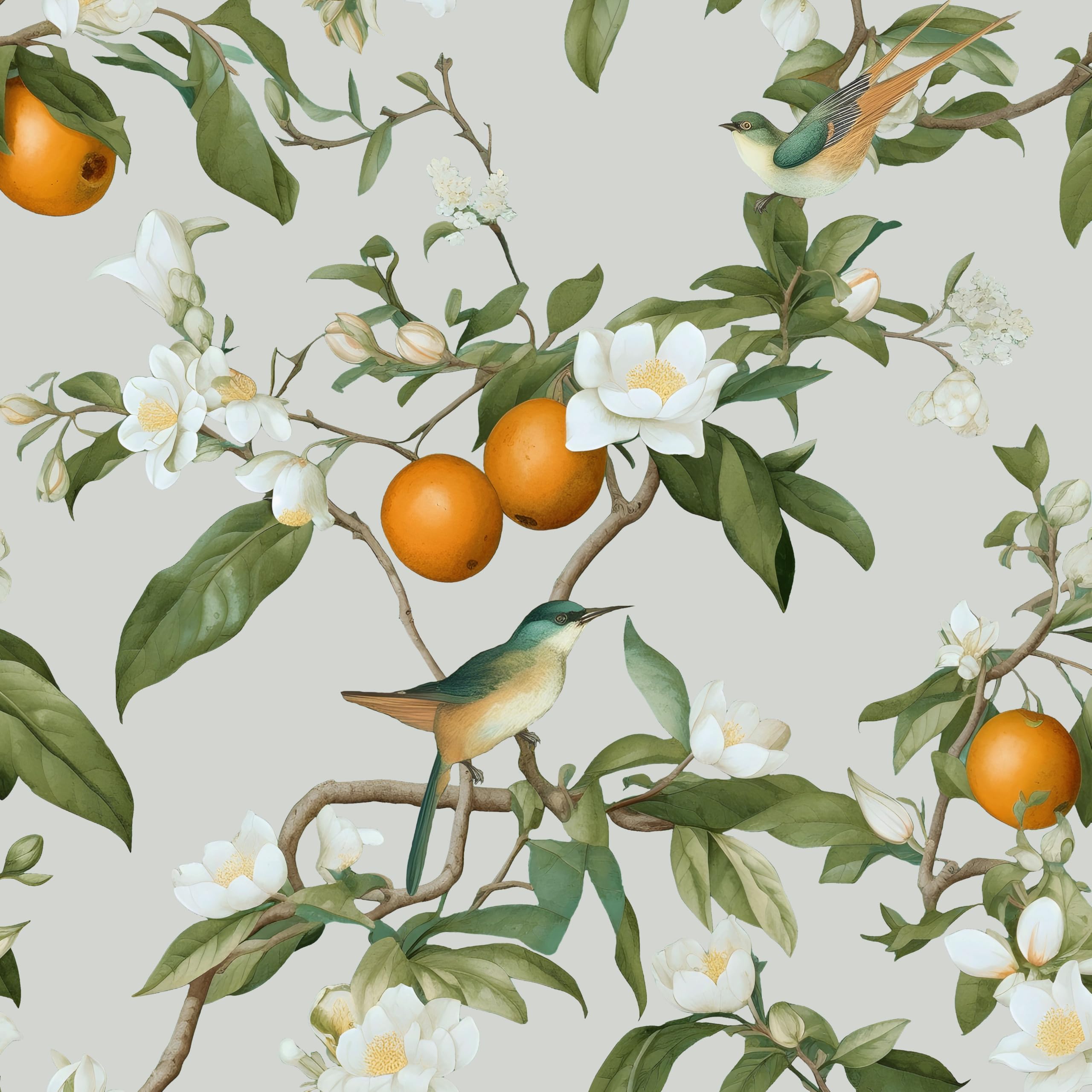 Papier peint floral beige et orange amovible et imperméable 44,5 x 299,7 cm