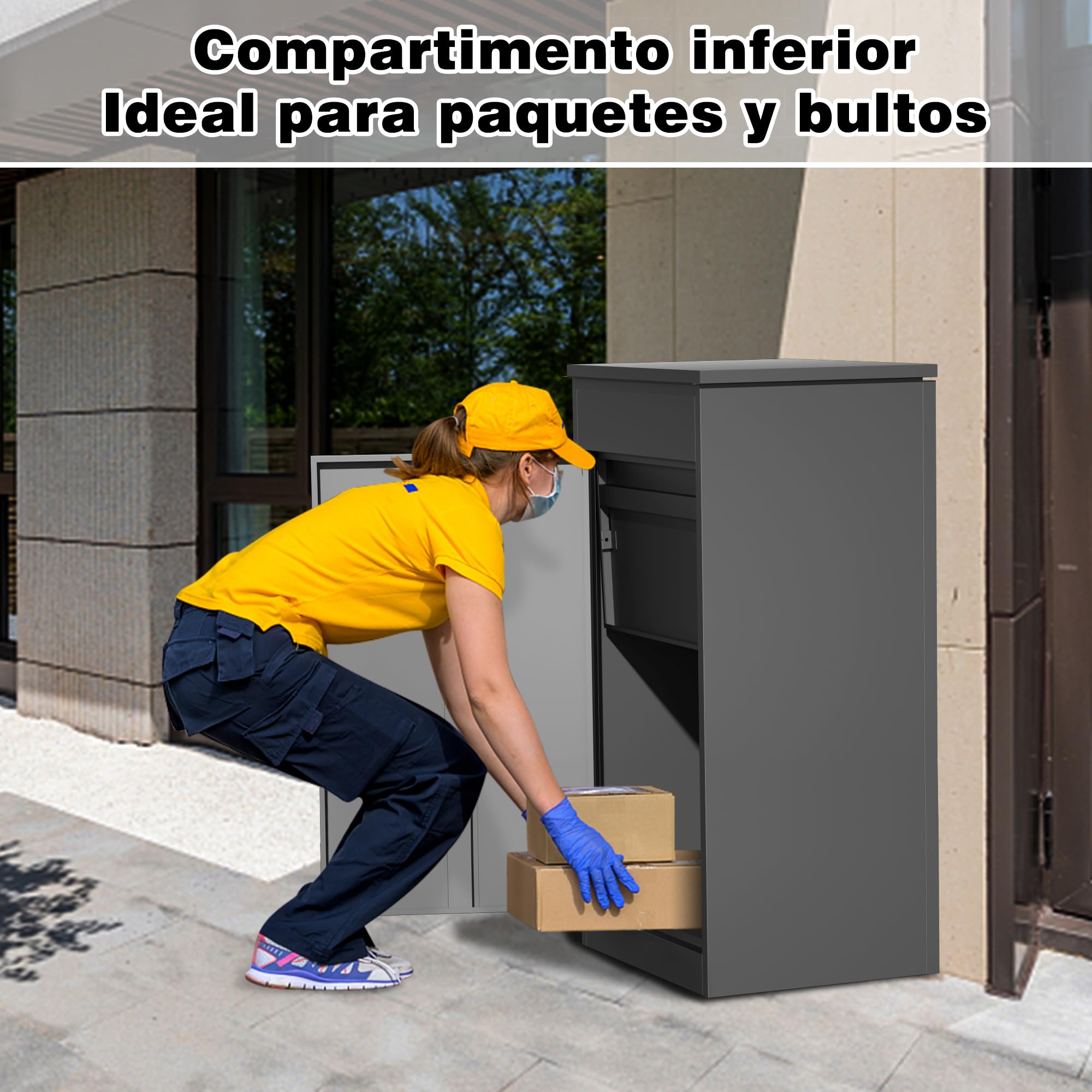Caja para Paquetes Exterior XXL, Buzón con Compartimento para Paquetes Buzón Antirrobo con Cerradura de Código, Montaje en Pared Impermeable para Paquetes Domésticos Terraza Jardín