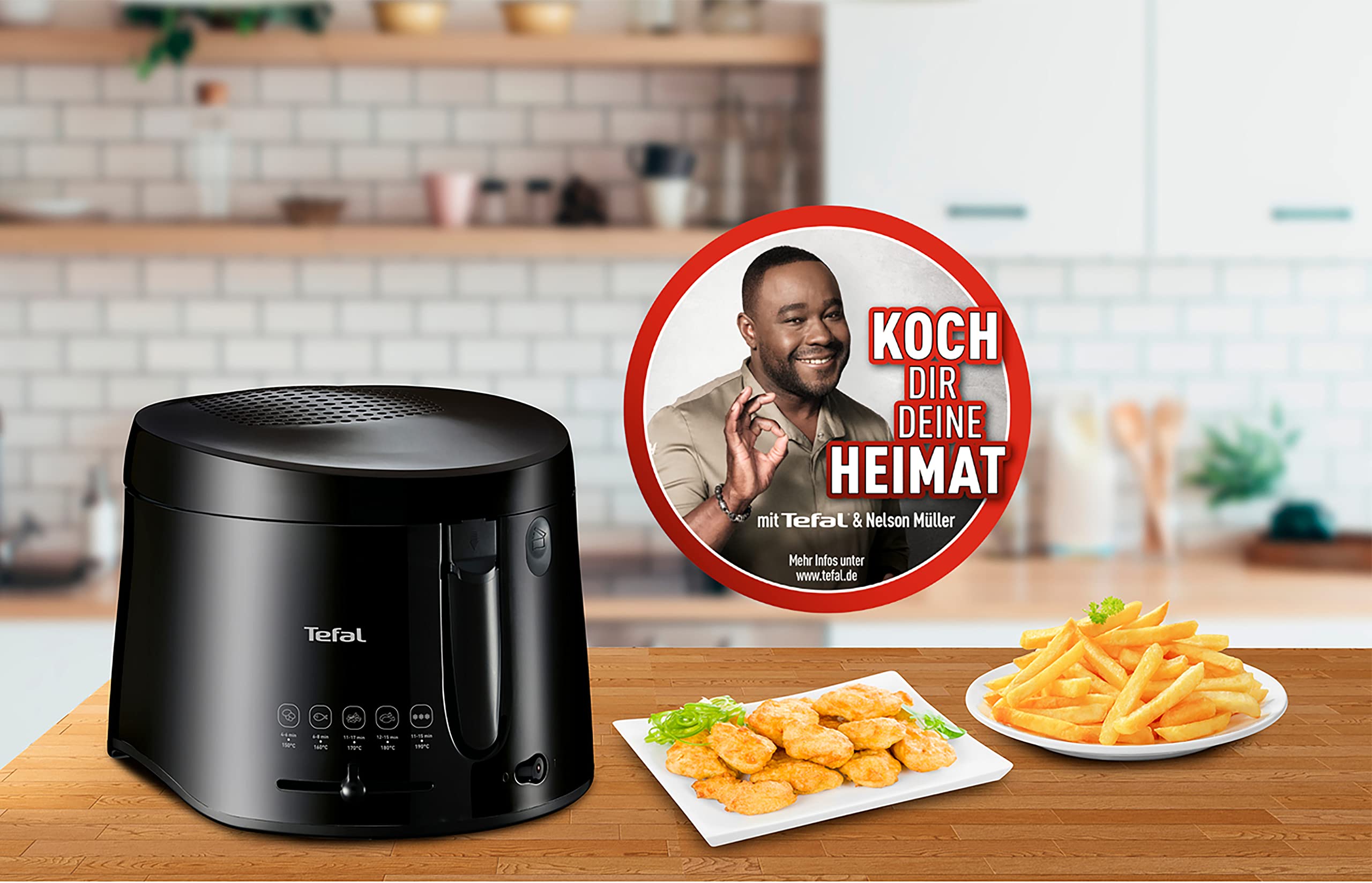 Tefal Maxi Fry Fritteuse, Cool Wall Technologie, bis zu 1,2 kg Fassungsvermögen, einklappbarer Griff, kompakte Größe, regelbares Thermostat von 150°C bis 190°C, schwarz, FF1078
