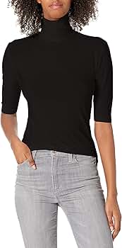 Norma Kamali womens Slim Fit Short Sleeve Turtle Top T Shirt