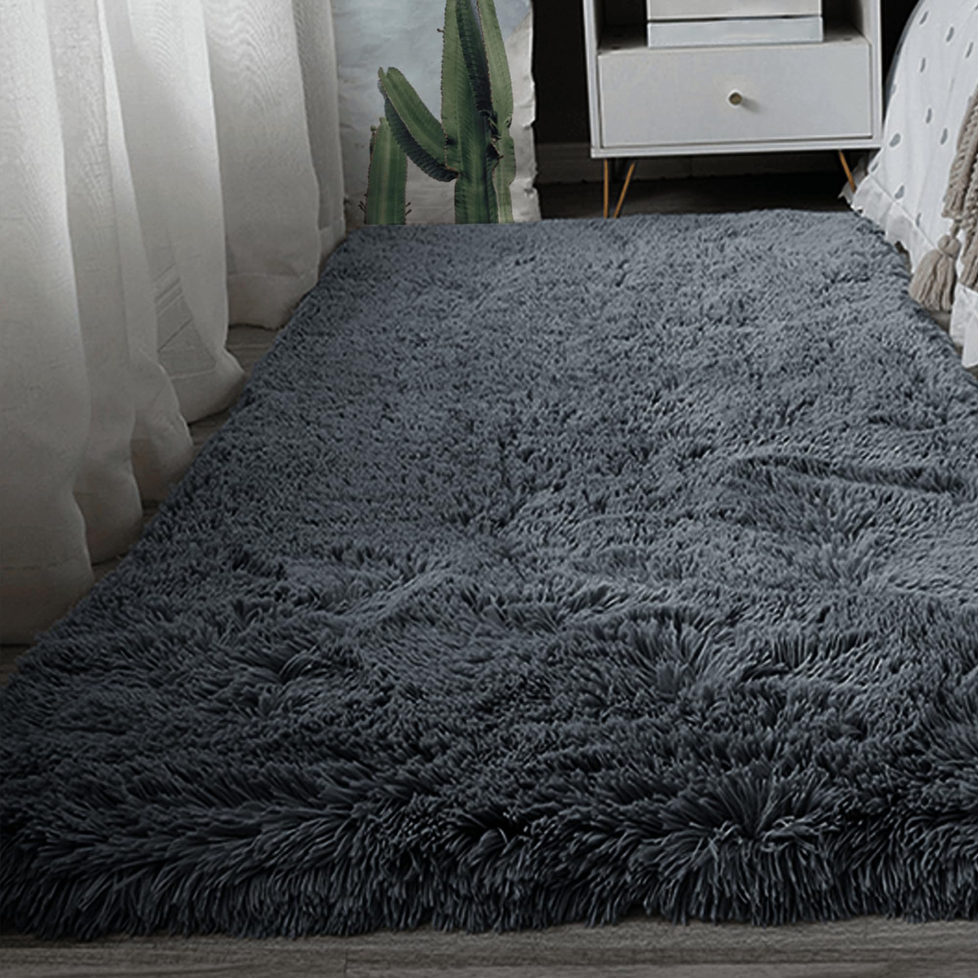 Tapis Moderne 260 x 280 cm Moelleux Tapis Chambre Lavable Antidérapant pour Chambre à Coucher, Salon, Crèche, Gris Foncé