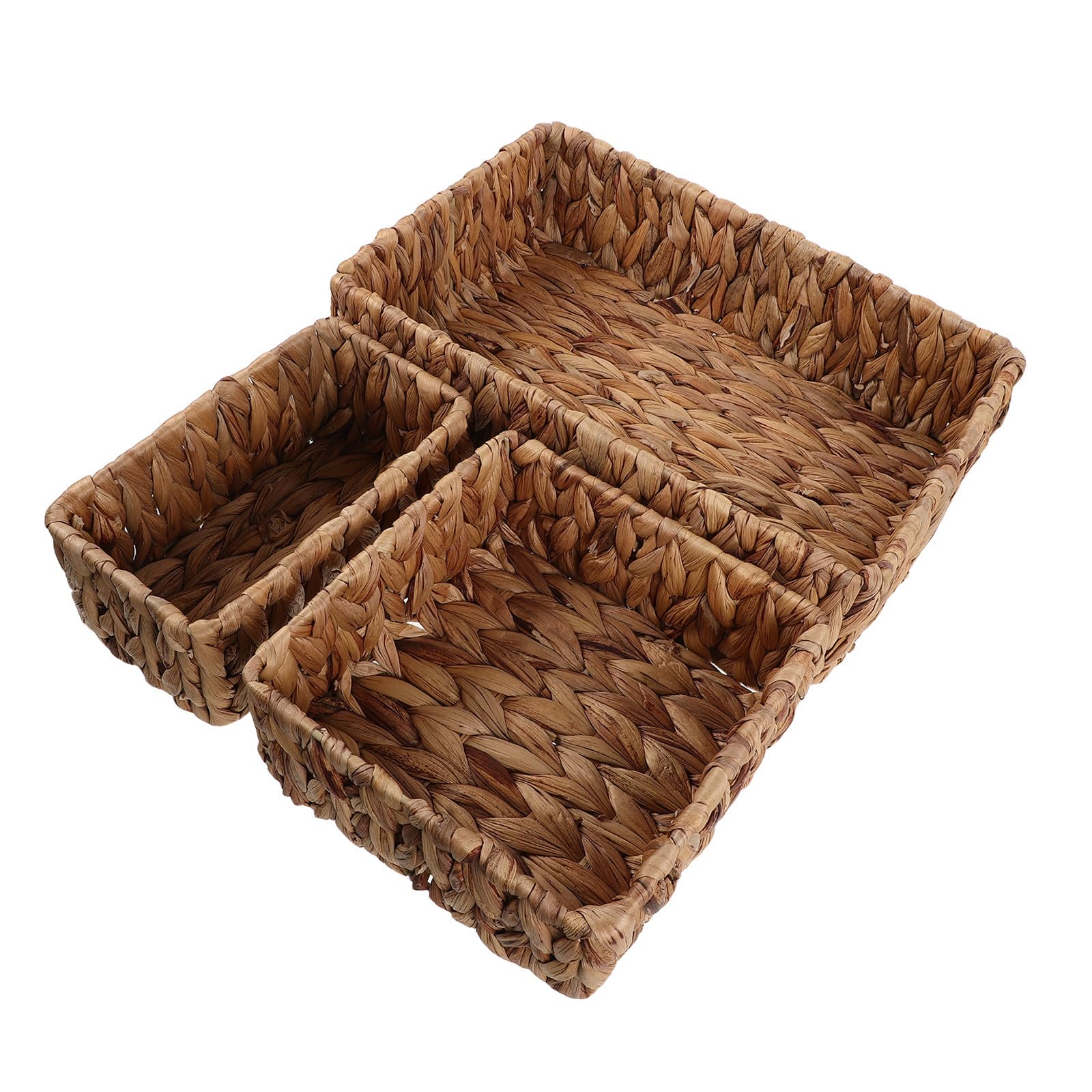 Cesta de Almacenamiento Tejida Rectangular 3 Piezas de Fibra Natural