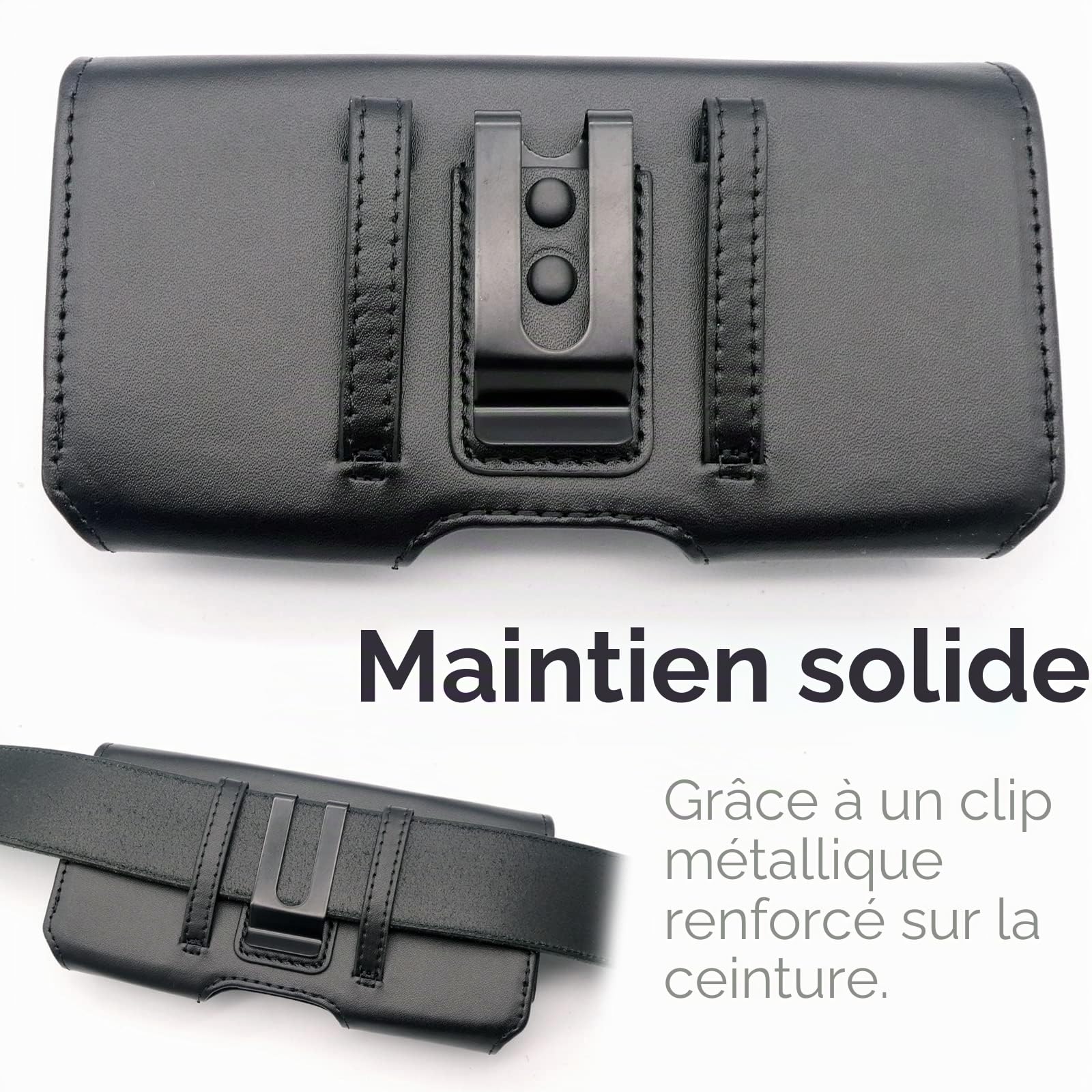 Étui De Ceinture Cuir Véritable Pochette Téléphone Portable Horizontal Smartphone p.e. compatible avec Samsung S25 S24 S23 A56 A55 A36 A26 pour iPhone 17 16 15 14 13 FE Plus Ultra Lite Pro Noir