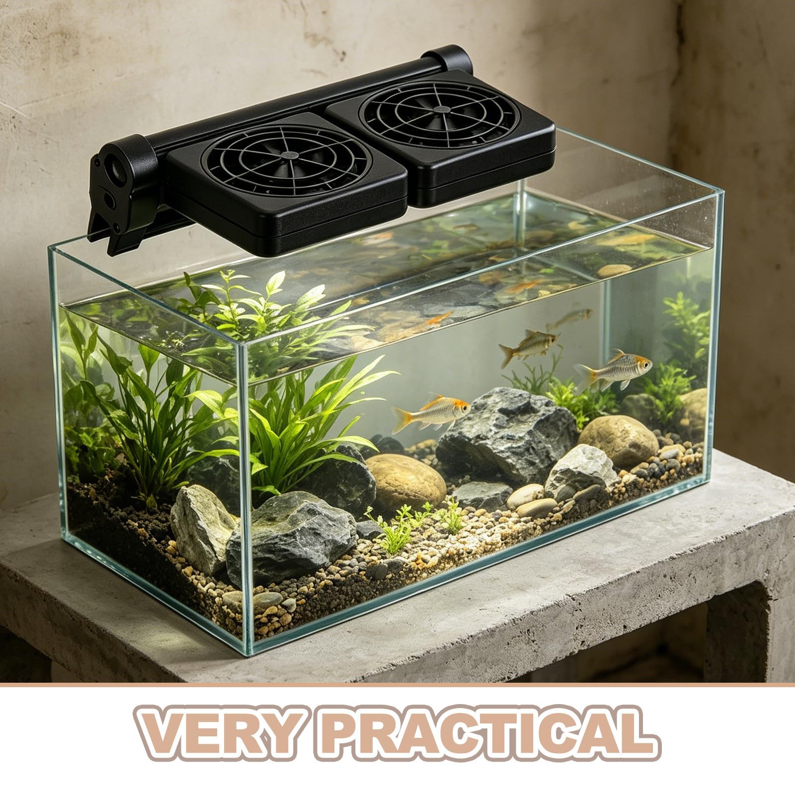 jojofuny Leiser Aquarium Kühlventilator mit Manueller Wärmeableitung Abs Material 2x1,9w Leistung für Betta Fisch und Garnelen im Sommerfest und Tropischen Aquarien