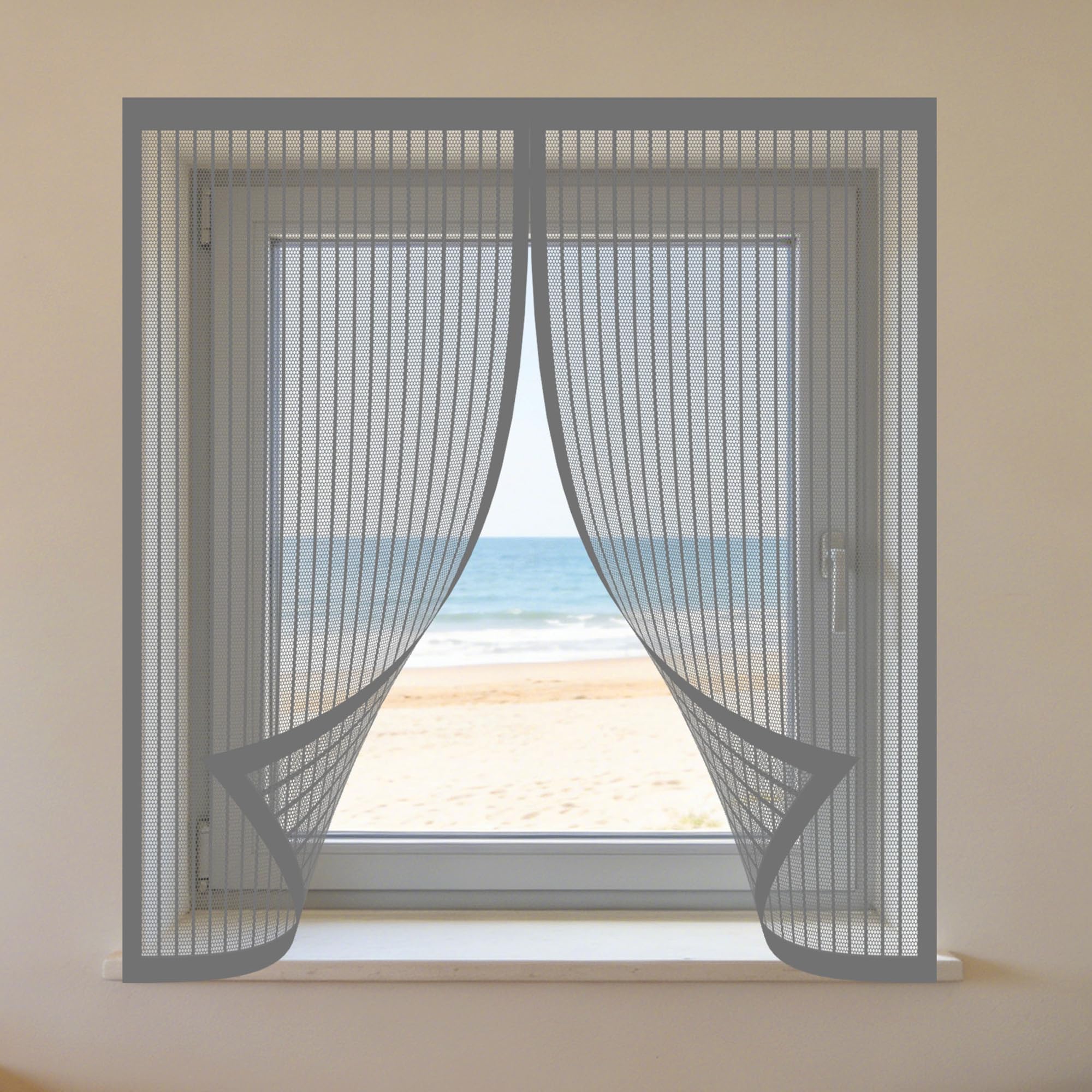 Adjustable Magnetic Fly Screen Window 110 x 115 cm with Selfadhesive Mosquito Net for Window with Installation Accessories for Windows Doors and Patio Screens, Grey