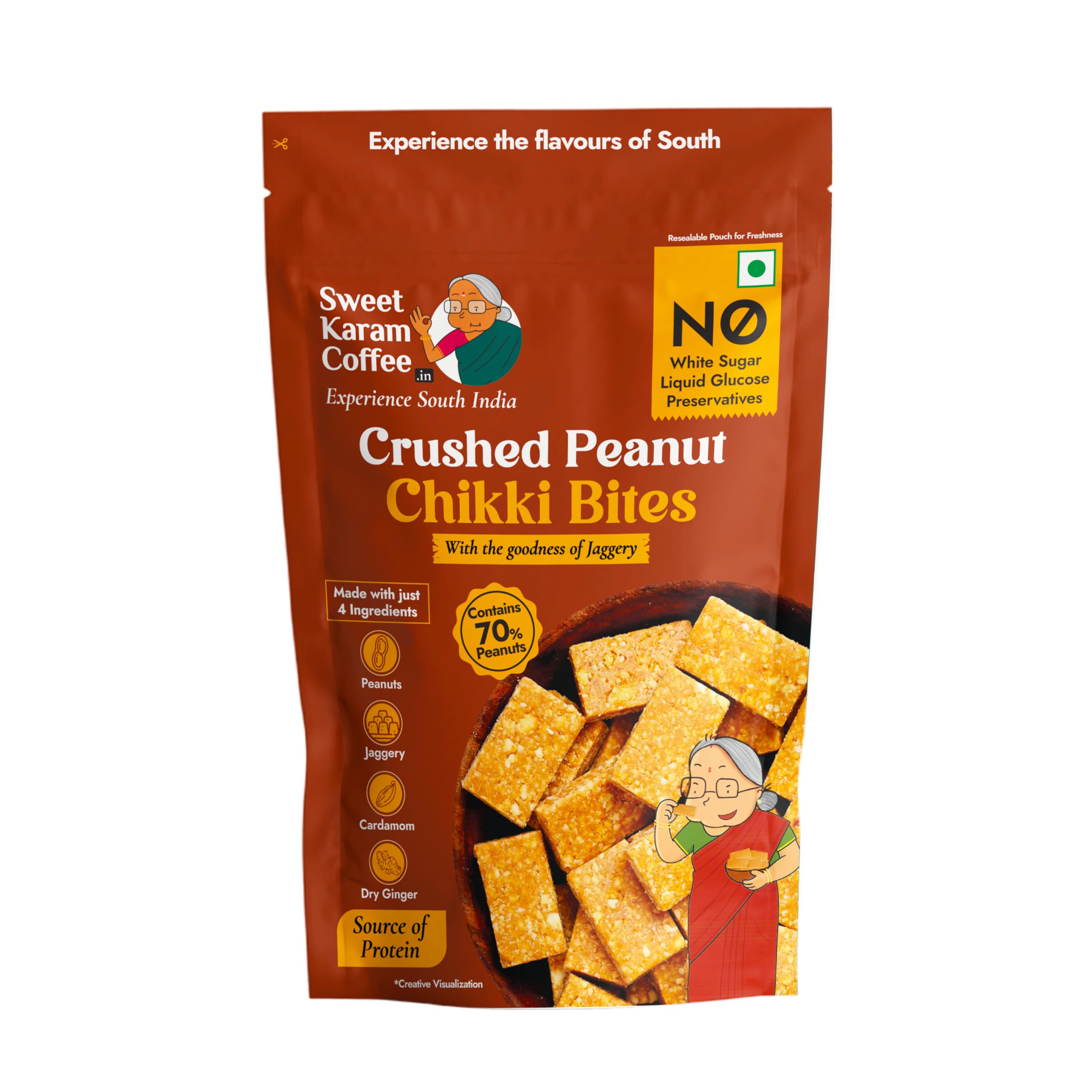 Sweet Karam Coffee Crushed Peanut Chikki Bites - 150g | No White Sugar or Preservatives | Jaggery Sweetened | Protein & Fiber Rich Gajak | Healthy Indian mithai Snack-image-18