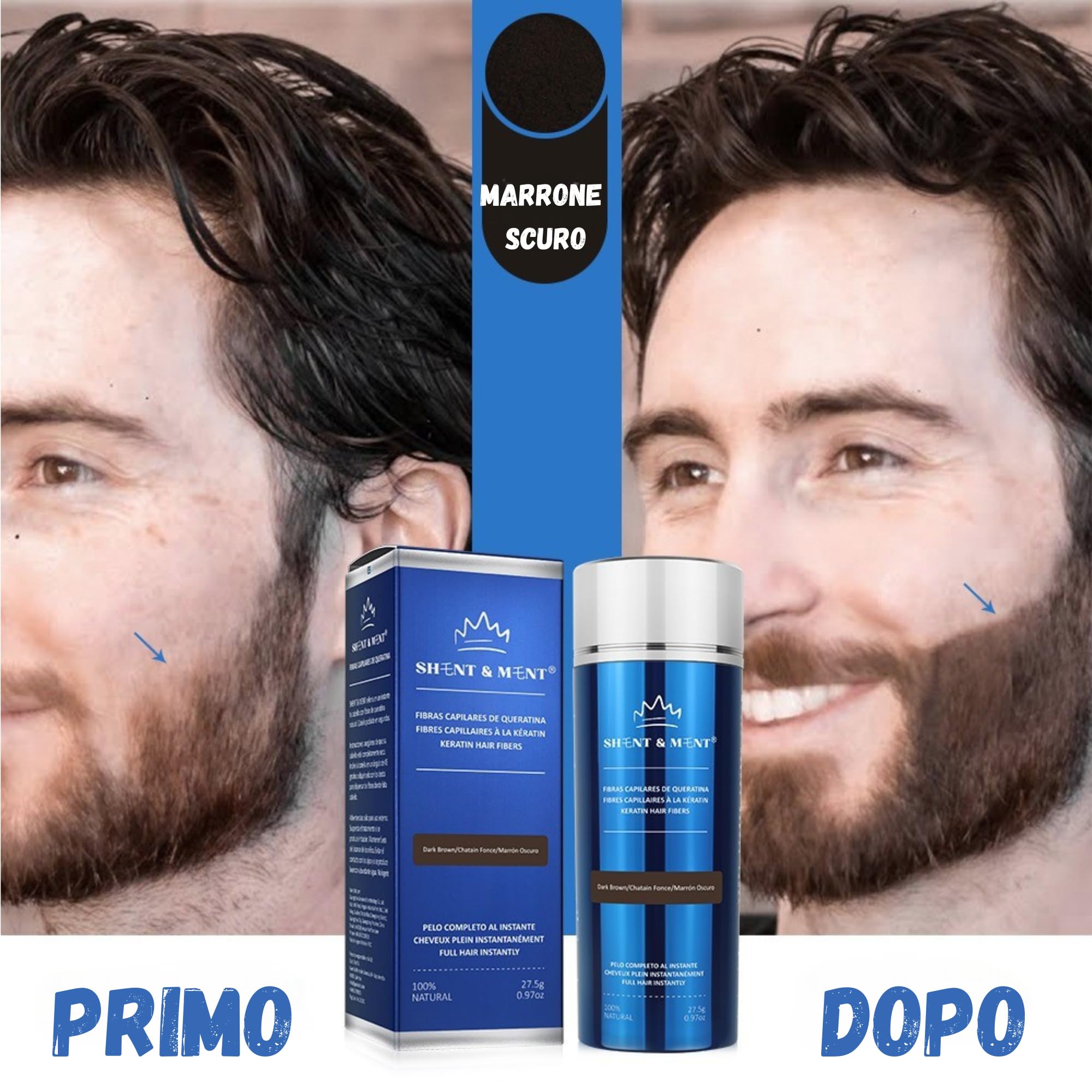 SHENT & MENT Fibre Capelli Cheratina Volume Istantaneo Copertura Naturale Capelli Sottili Caduta Calvizie Entrate Zone Diradate Resistente Sudore Vento Facile Applicazione Marrone scuro 27,5g