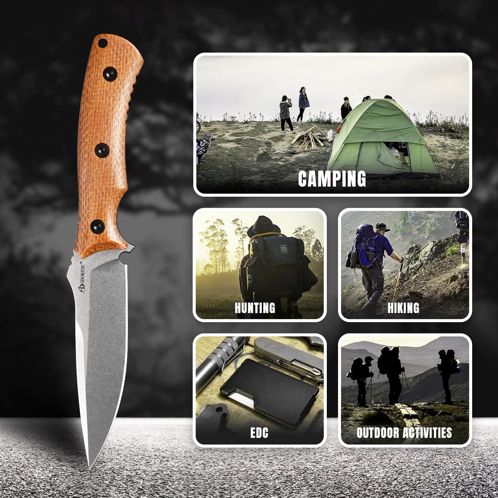 DC53 Stahl Feststehendes Outdoor Werkzeug mit Micarta Griff & Kydex Scheide, Jagdwerkzeug für Männer, EDC Camping Survival Angeln (Weiß/Gelb)