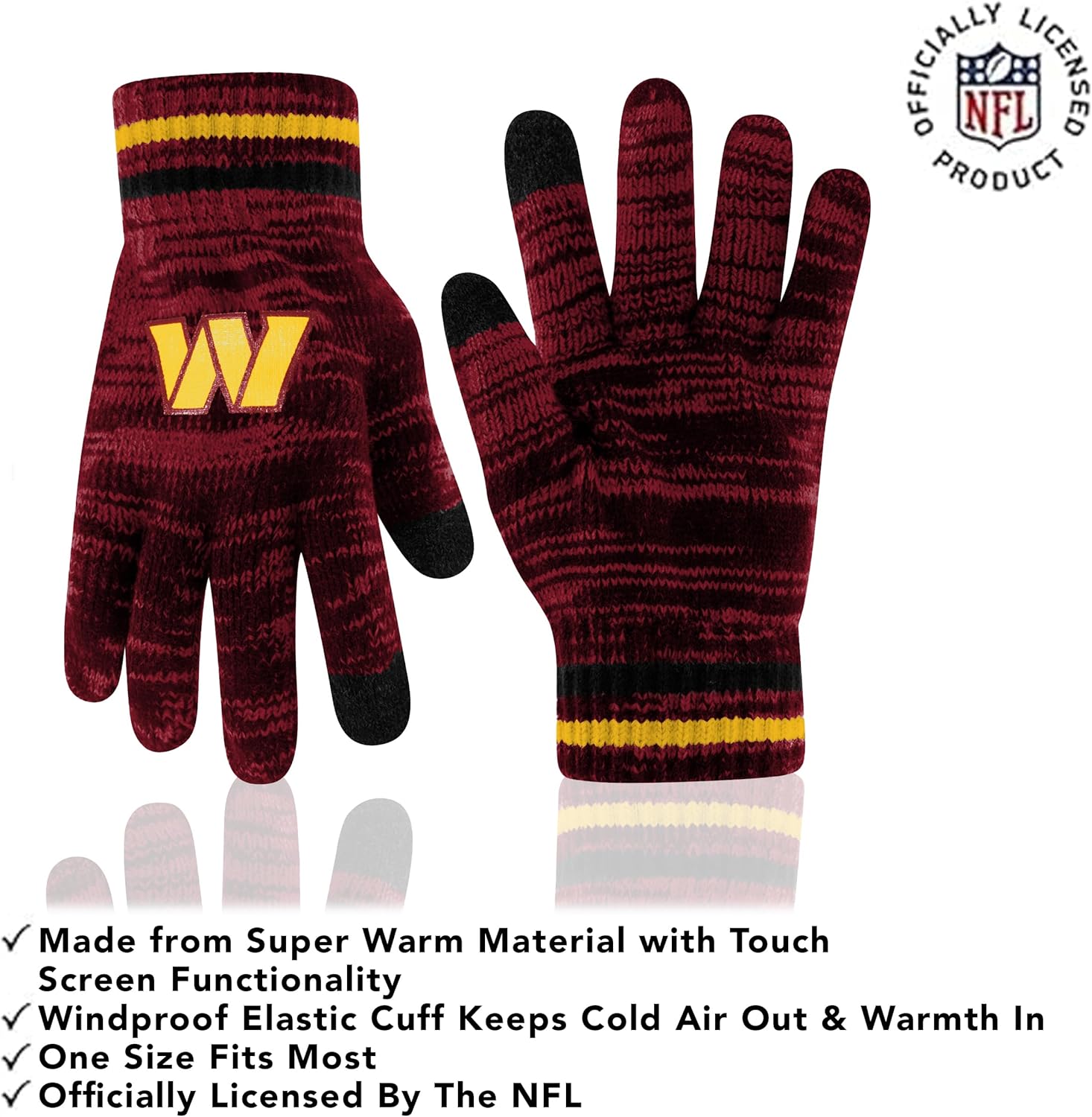 Ultra Game Youth NFL Official Super Soft Marl Knit Winter Beanie Knit Hat with Extra Warm Touch Screen Gloves - Image 3