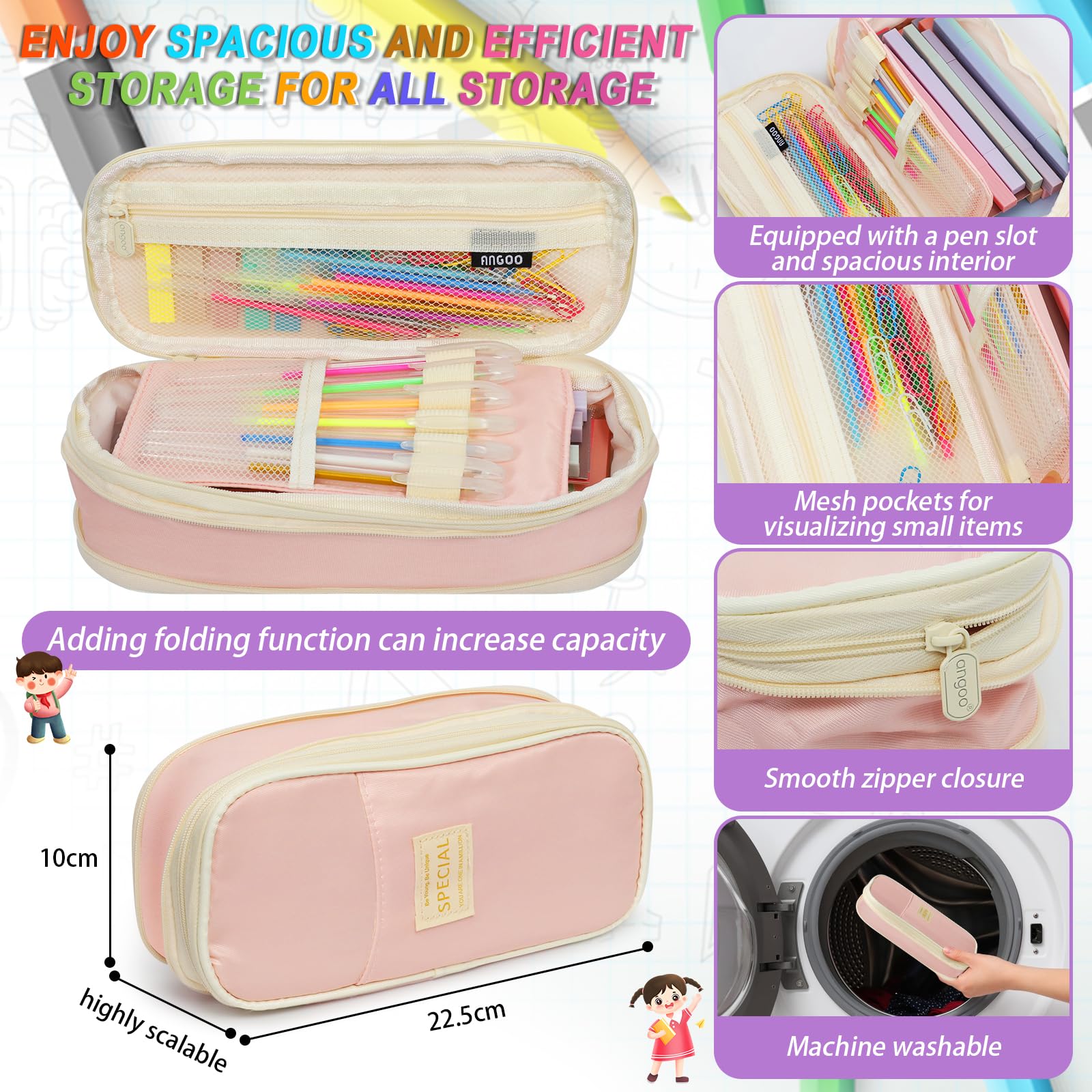 Kaluofan Aesthetic Stationery Set, 103 PCS Pencil Case with Stationery Included, Highlighter Pens and Cores Double Head Pastel Highlighter Sticky Notes Traction Sticker Pen Bag Paper Bookmarks Clips - Image 4
