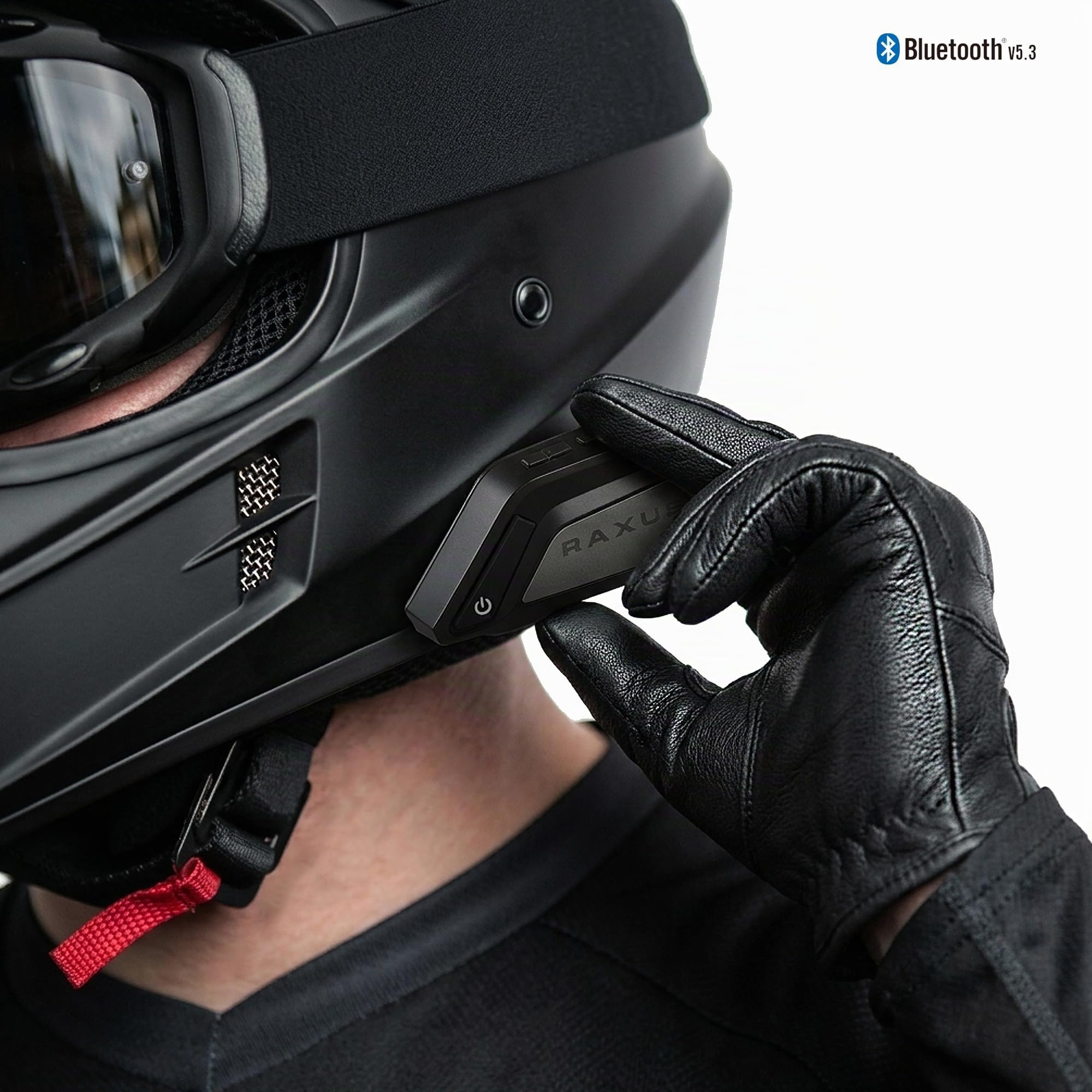 RAXUS TX500 intercomunicador Bluetooth de Motocicleta 5.3 para Casco, Batería 1000mAh, Impermeable IPX6, Doble Cancelación de Ruido, Asistente de Voz, Llamadas HD, Música y Navegación Simultánea