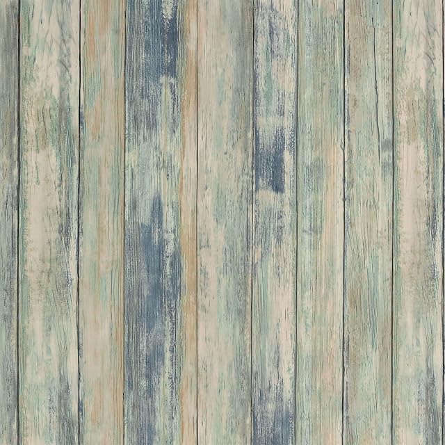 Hode Wood Effect Vinyl Wrap Self Adhesive Wallpaper 45cmx2m Waterproof Removable Sticky Back Plastic Roll Blue Green Wood Peel and Stick Wallpaper for Bedroom Living Room Bathroom