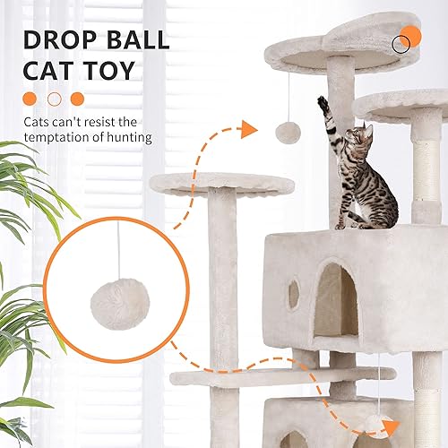 Miniatura 3 de Árbol para gatos resistente, árboles para gatos de 70 pulgadas, torre alta para gatos con 3 plataformas superiores y 2 acogedores condominios, torre
