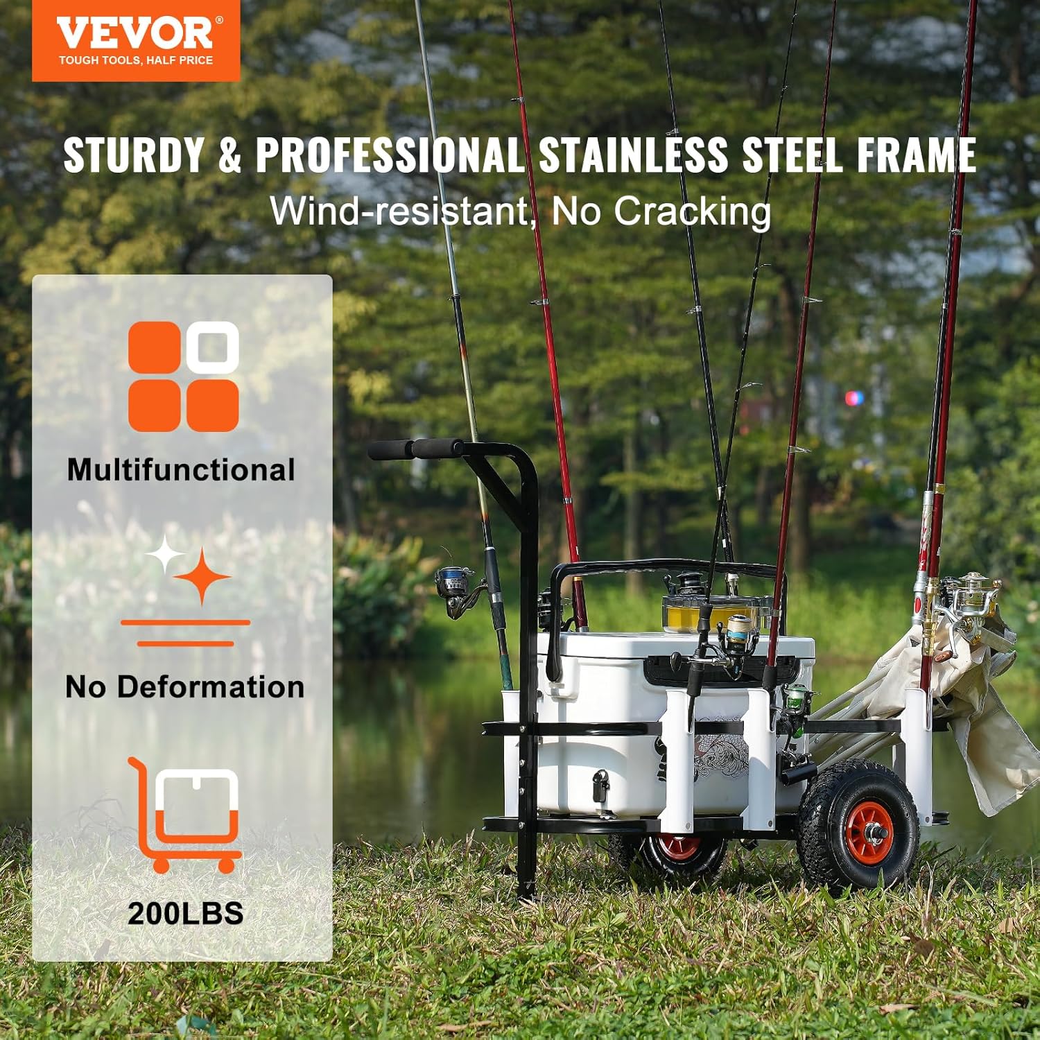 VEVOR Beach Fishing Cart, 300 lbs Load Capacity, Fish and Marine Cart with Two 13 Big Wheels PU Balloon Tires for Sand, Heavy-Duty Aluminum Pier Wagon Trolley with 8 Rod Holders for Fishing, Picnic VEVOR Beach Fishing Cart, 300 lbs Load Capacity, Fish and Marine Cart with Two 13 Big Wheels PU Balloon Tires for Sand, Heavy-Duty Aluminum Pier Wagon Trolley with 8 Rod Holders for Fishing, Picnic