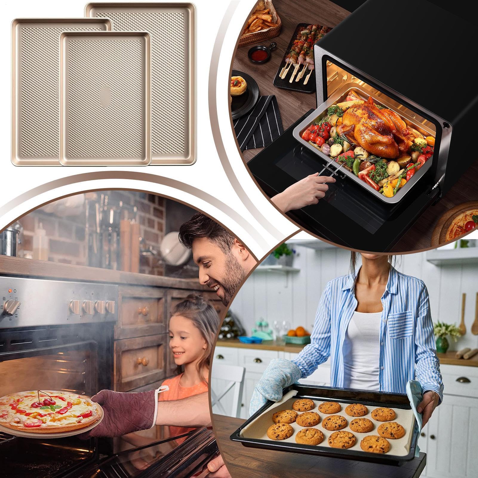 Lot de 3 moules à pâtisserie pour four - En acier inoxydable - Demi-quart - Feuilles de gel - Équipement de cuisine durable pour une utilisation quotidienne dans la cuisine, les réunions d'appartement