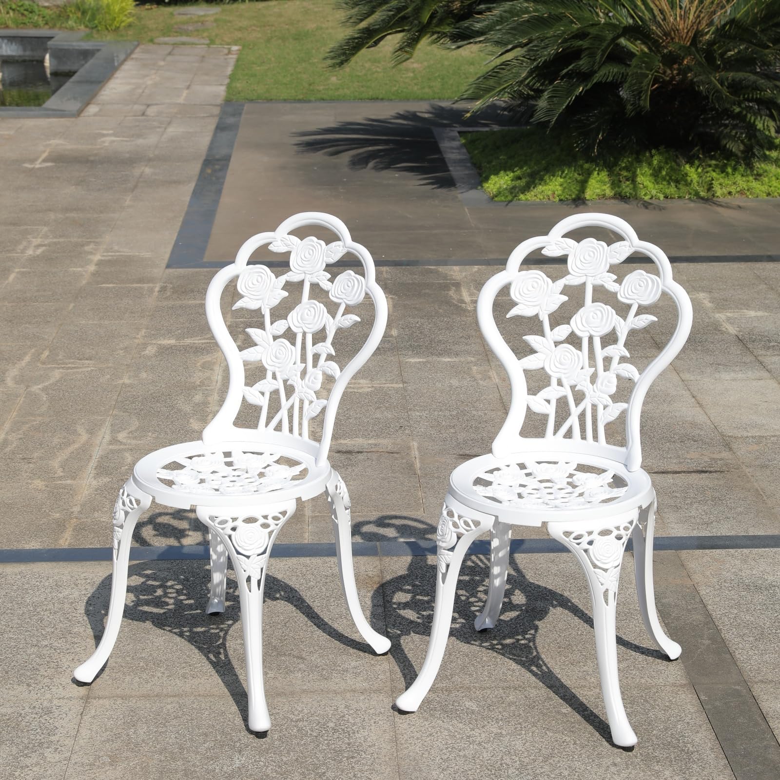 TangXiaoQi Cast Aluminium Garden Chairs Set of 2 Rose Design Antique Style (Rose Chair White)