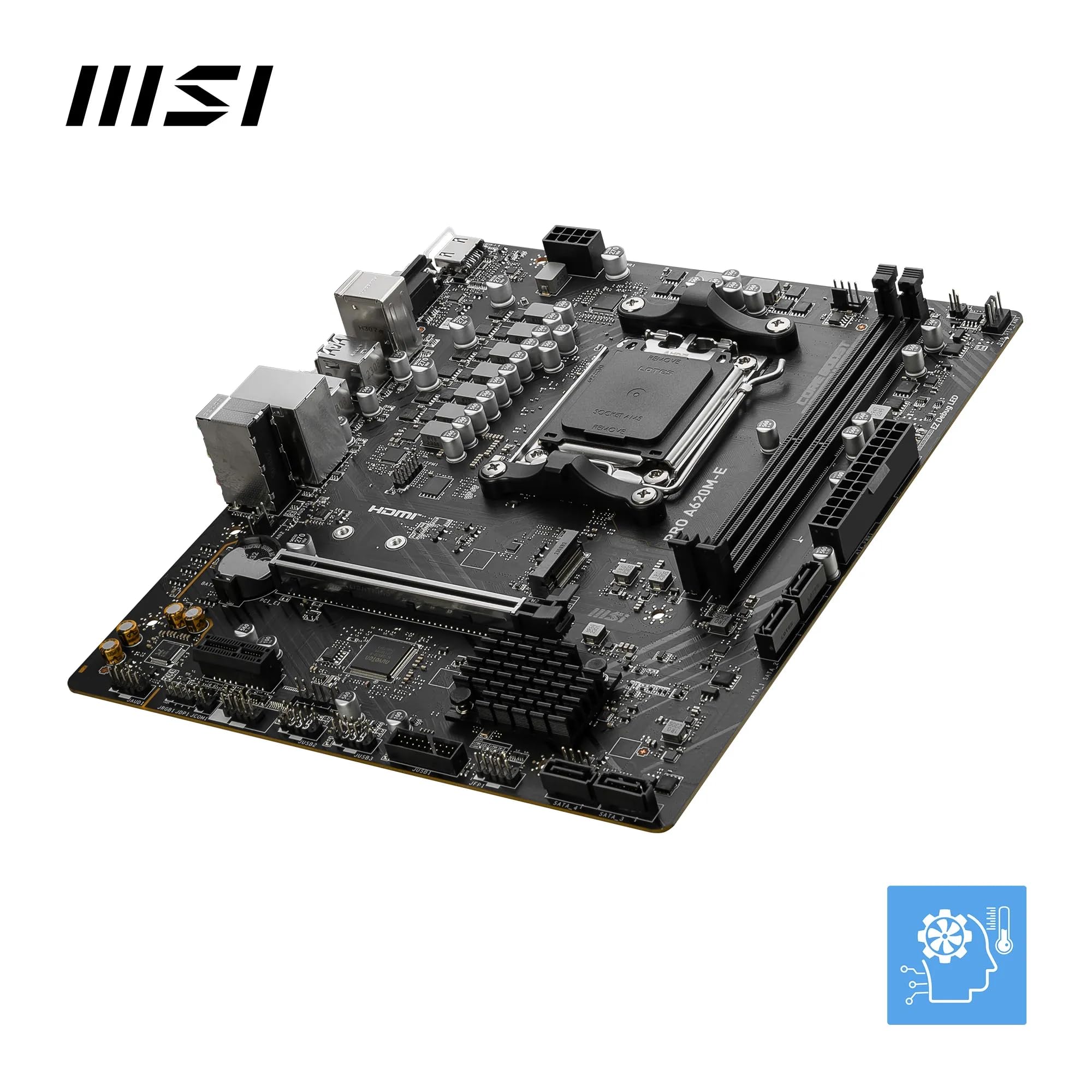 MSI PRO A620M-E płyta główna, Micro-ATX, obsługuje procesory AMD Ryzen z serii 7000, AM5 - DDR5 Memory Boost 6400+MHz/OC, 1 x PCIe 4.0 x16, 1 x M.2 Gen4