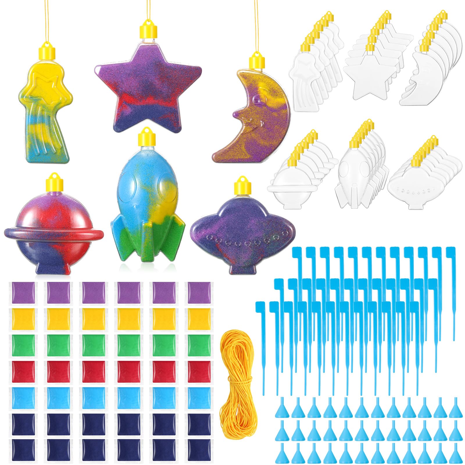 Wettarn 36 Pcs Sand Art Bottles and 42 Pack Colored Sand for Sand Art Craft Kits Craft Sand for Boys and Girls DIY Craft Birthday Gift Supplies, School Activities, Space Theme Create Your Own Sand Art