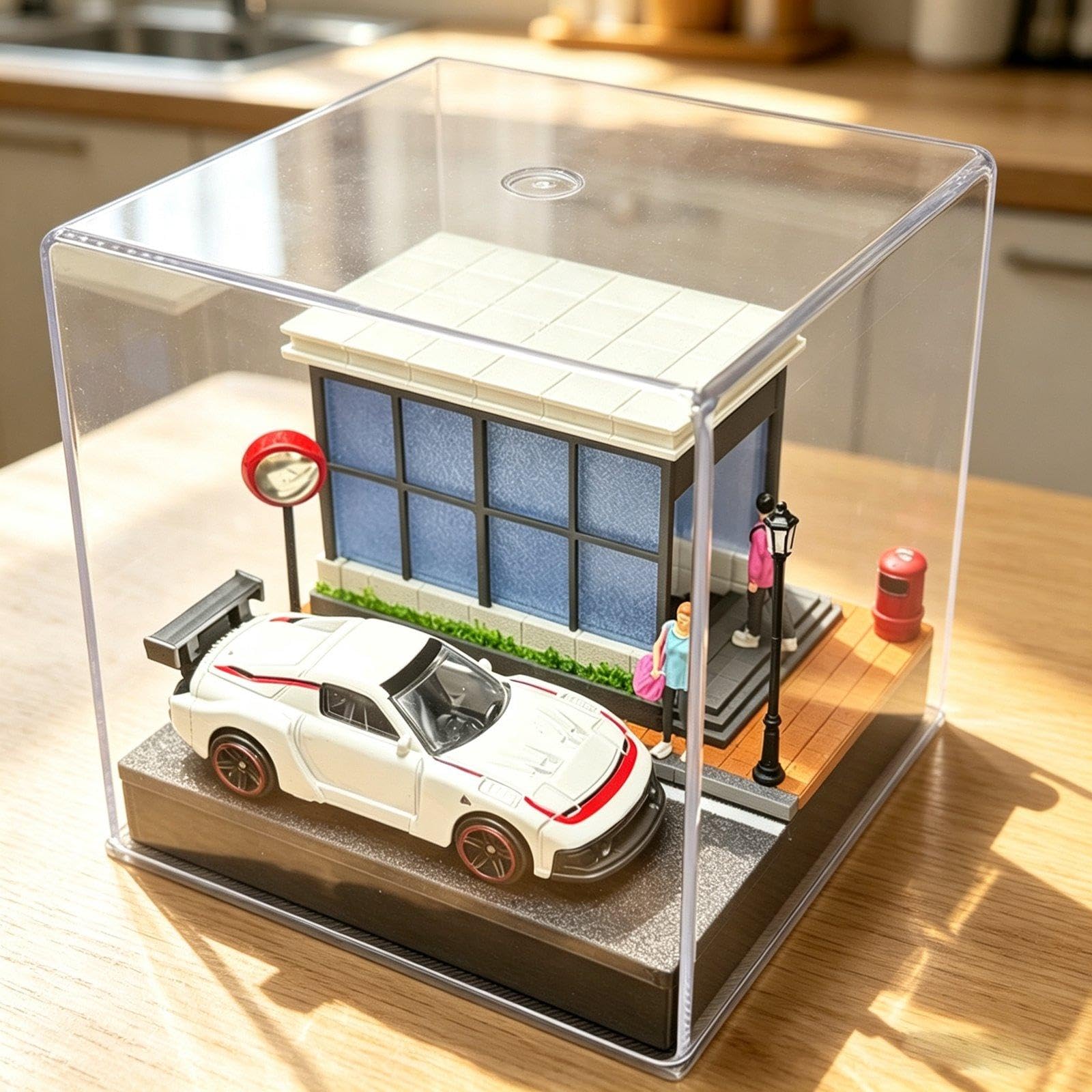 Vitrina para Ruedas de Metal Fundido a Escala 1/64 con Figuras Y Accesorios para Maquetas de Coches.