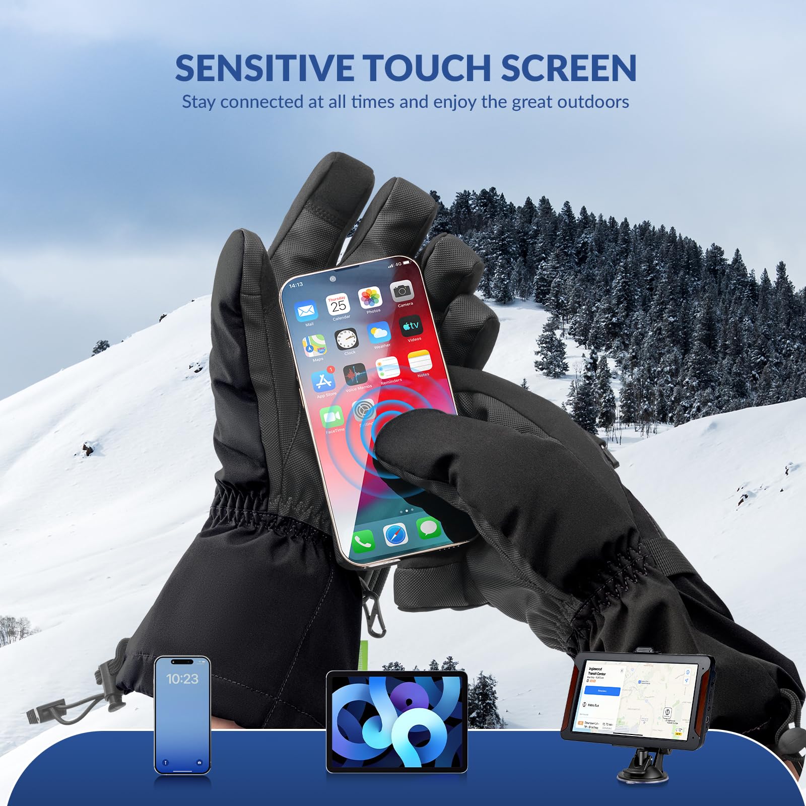 Qunature Guantes de Esquí Térmico Guantes de Ciclismo A Prueba de Viento Dedos Completos con Pantalla Táctil para Actividades al Aire Libre Esquí Patinaje MTB Bicicleta Carretera Mujeres Hombres