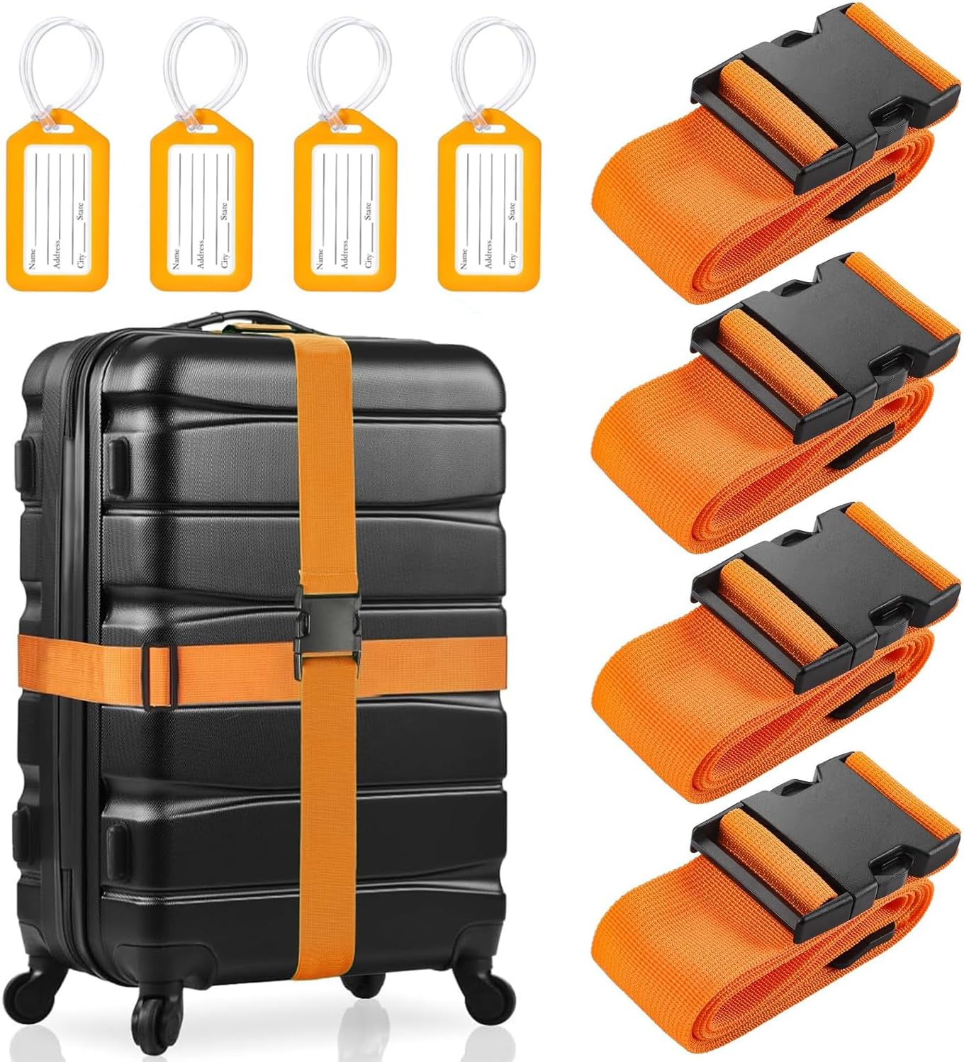 Kezidhp 4 Pack Adjustable Luggage Strap with ID Tags, Universal Travel Airplane Luggage Accessory, Anti-Scratch Protection + Quick Identification